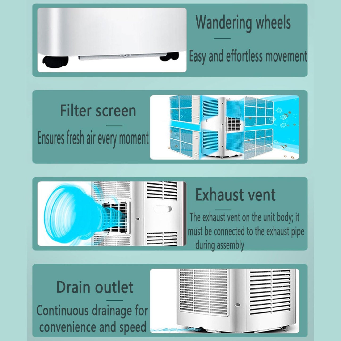  Climatiseur Portable Refroidit 350 Sq.Ft, Unité De Climatisation Silencieuse Avec Ventilateur, Déshumidificateur, Affichage LED, Télécommande, Minuterie 24H, Kit De Fenêtre Pour Chambre à Coucher, Bur