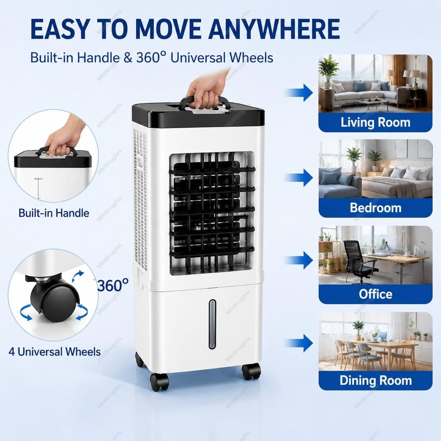  Climatiseur Portable Sans Fenêtre, Ventilateur Refroidisseur D'air 15 L Avec 3 Vitesses De Ventilation, Installation Non Requise, Rafraîchisseur D'air Par évaporation RemoteControl