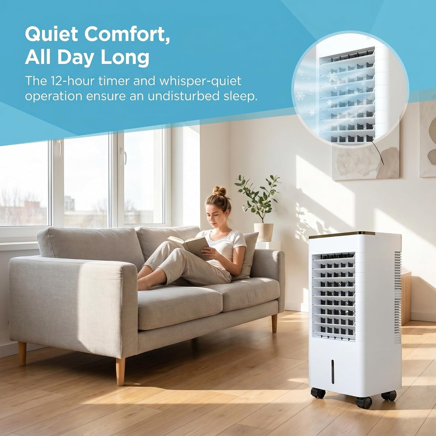  Refroidisseur Dair Par Évaporation, Ventilateur Portable Sans Fenêtre, 3 Vitesses De Ventilation Avec Télécommande, Diffusion Dair Grand Angle À 90°, Minuterie 12 H, Ventilateur Rafraîchissant