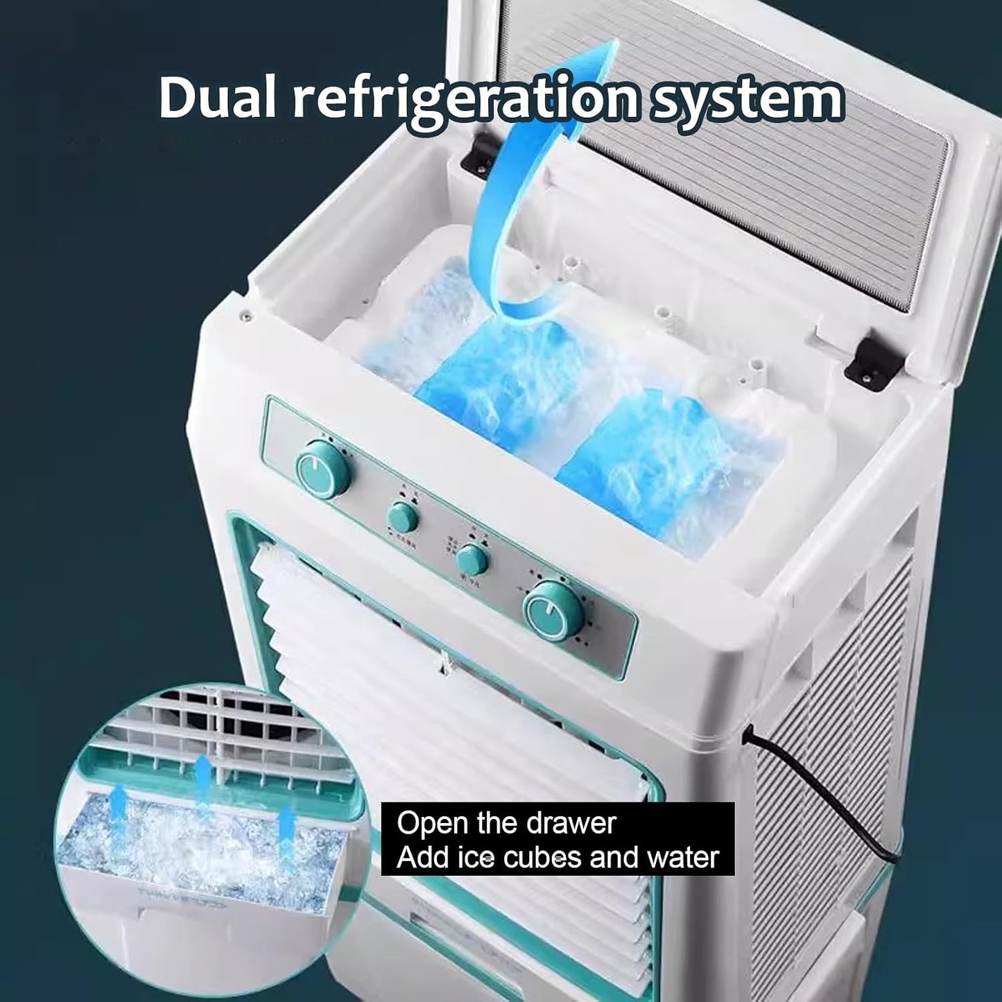  Refroidisseur D'air Portable Par évaporation Avec Oscillation Automatique, Ventilateur Humidificateur 3 En 1 Pour Intérieur, Extérieur, Patio, Garage