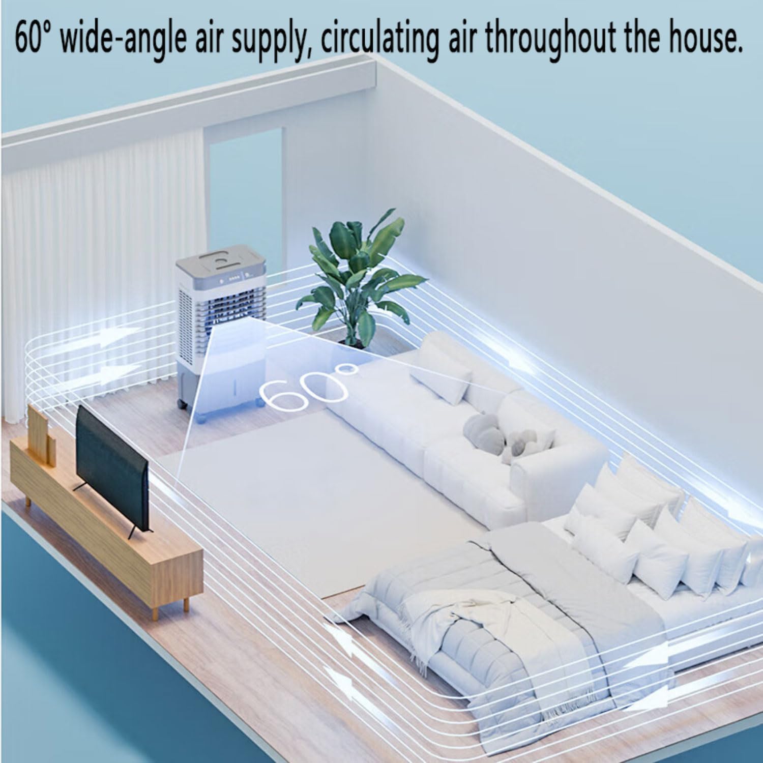 GENERIC Refroidisseur D'air Par évaporation Avec Réservoir D'eau De 55 L, Refroidissement 24 H, Oscillation à 60°, AC Portable Avec 4 Glacières, Pas Besoin De Tuyau, Idéal Pour Une Utilisation Dans La Chambre