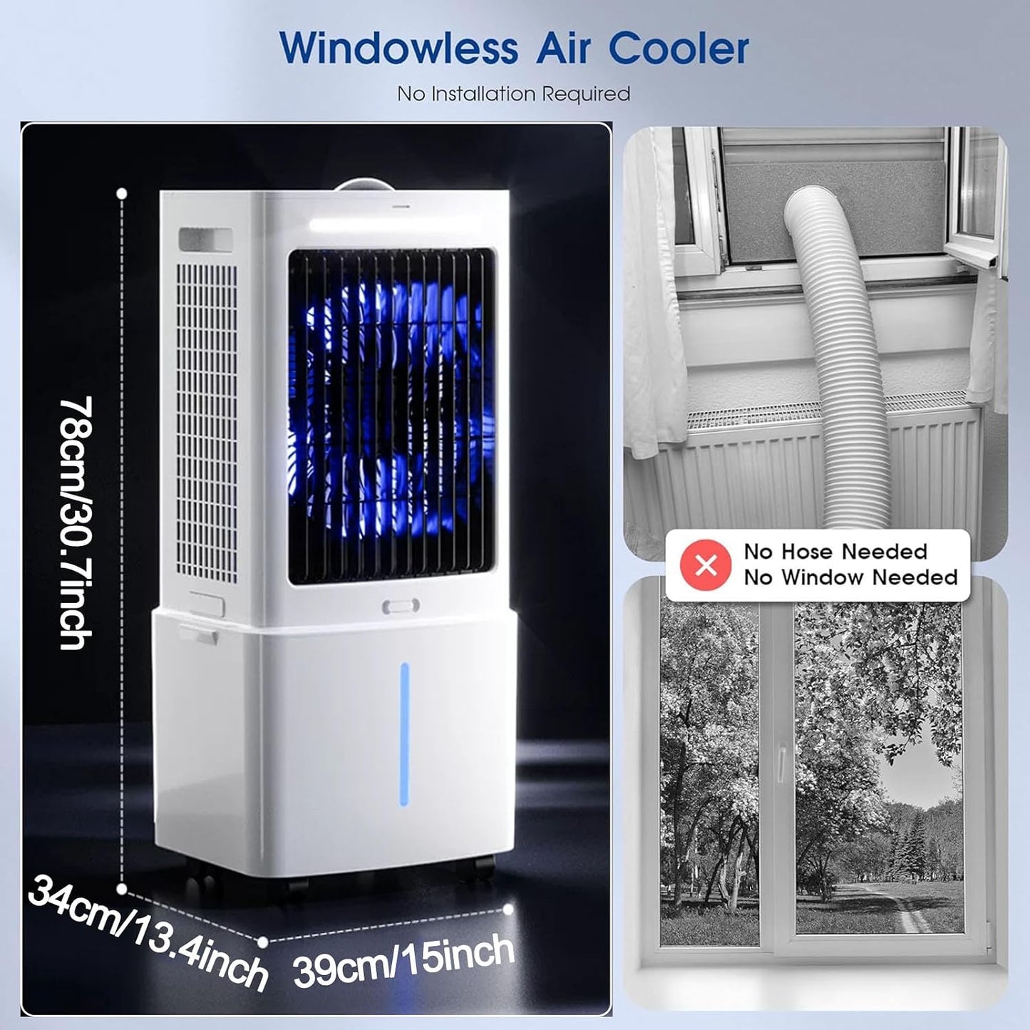  25L Refroidisseur D'air Par évaporation 3 En 1 Avec 3 Vitesses, 4 Modes, Minuterie 12 H, Refroidisseur D'oscillation Avec Réservoir， Télécommande, Ventilateur De Pour Maison Bureau Chambre