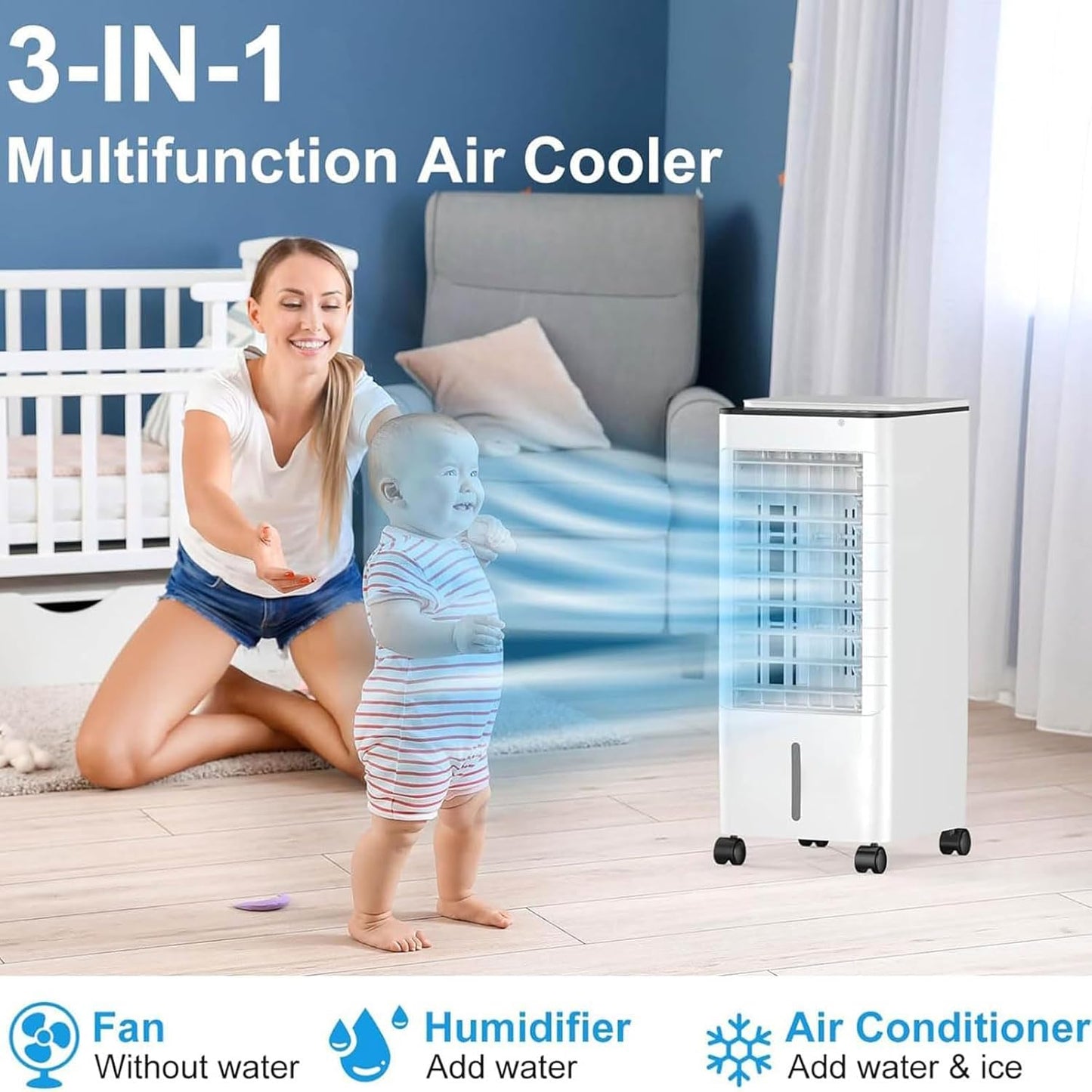  Climatiseur Portable Sans Conduit Avec Minuterie De 15 Heures Et Arrêt Automatique, Réservoir D'eau De 9 L, Ventilateur De Refroidissement Silencieux, Roues, Gain De Place Pour La Maison Et Le Bureau
