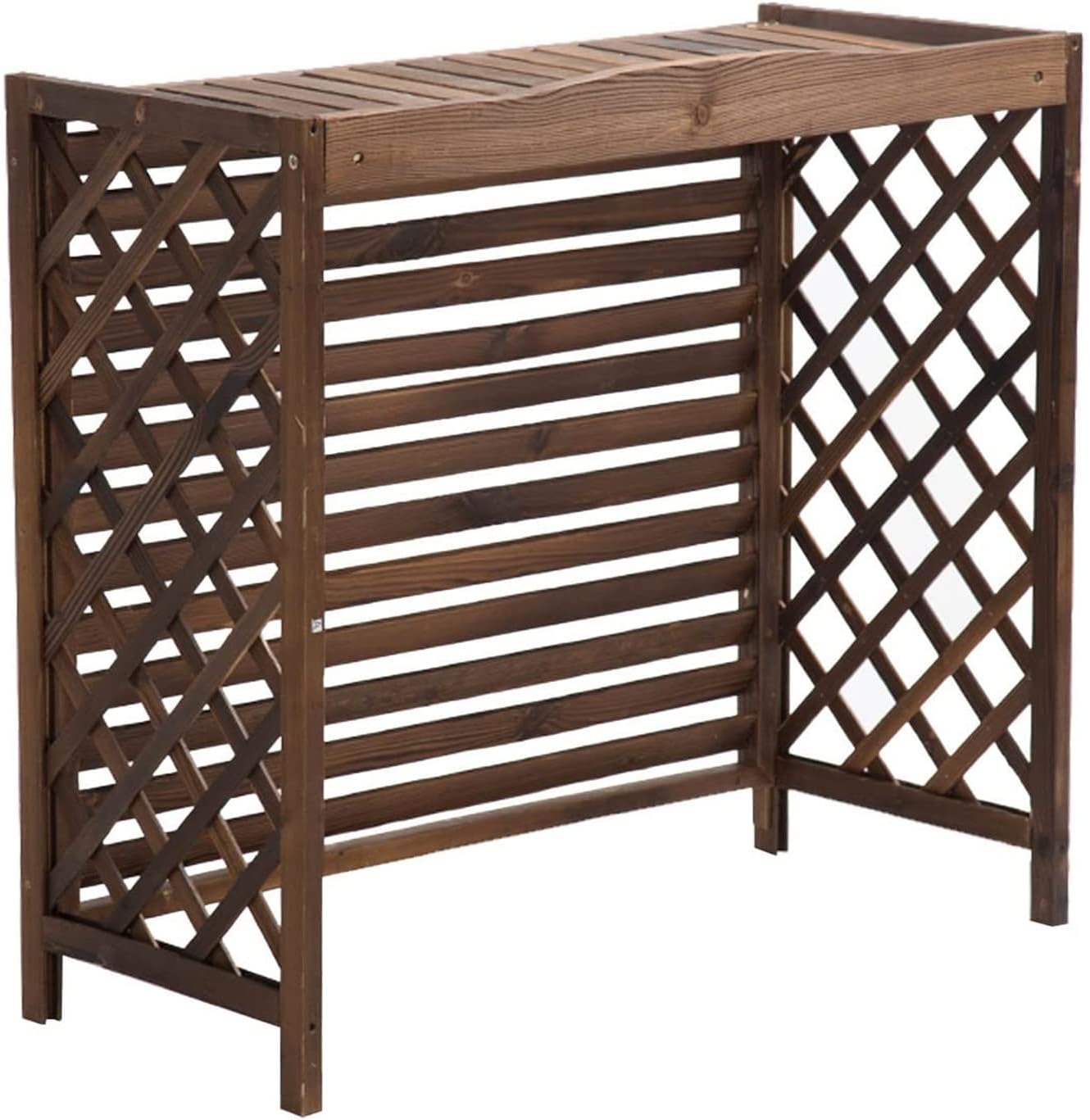 GENERIC Housse De Protection Pour Climatiseur Extérieur Et Boîtier De Pompe à Chaleur – Clôture De Confidentialité En Bois Massif Avec Support De Fleur, Bouclier De Poubelle De 2,4 M, Grilles Résistantes Aux