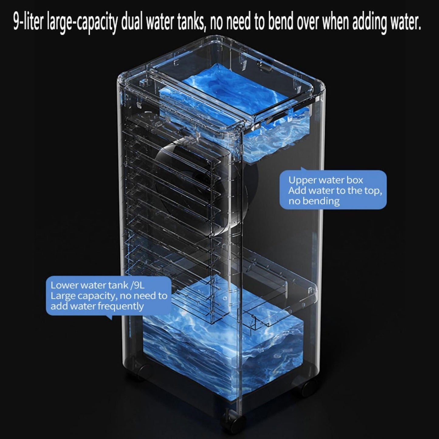 GENERIC Refroidisseur D'évaporation De Climatiseur Portable Avec Oscillation à 90 °, 4 Modes, 3 Vitesses, Minuterie 15H, Télécommande, Packs De Glace Et Réservoir D'eau 9L Pour La Maison Et Le Bureau