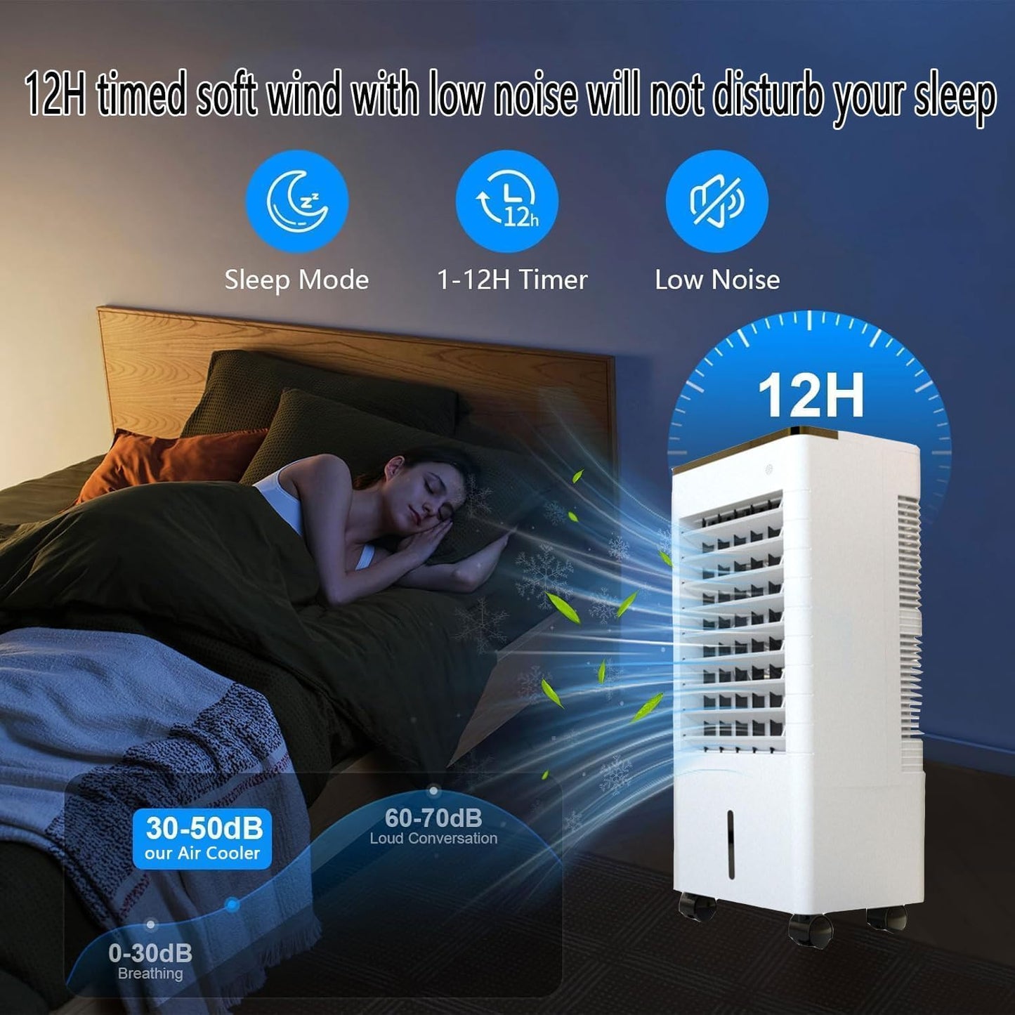  Refroidisseur Dair Par Évaporation, Ventilateur Portable Sans Fenêtre, 3 Vitesses De Ventilation Avec Télécommande, Diffusion Dair Grand Angle À 90°, Minuterie 12 H, Ventilateur Rafraîchissant