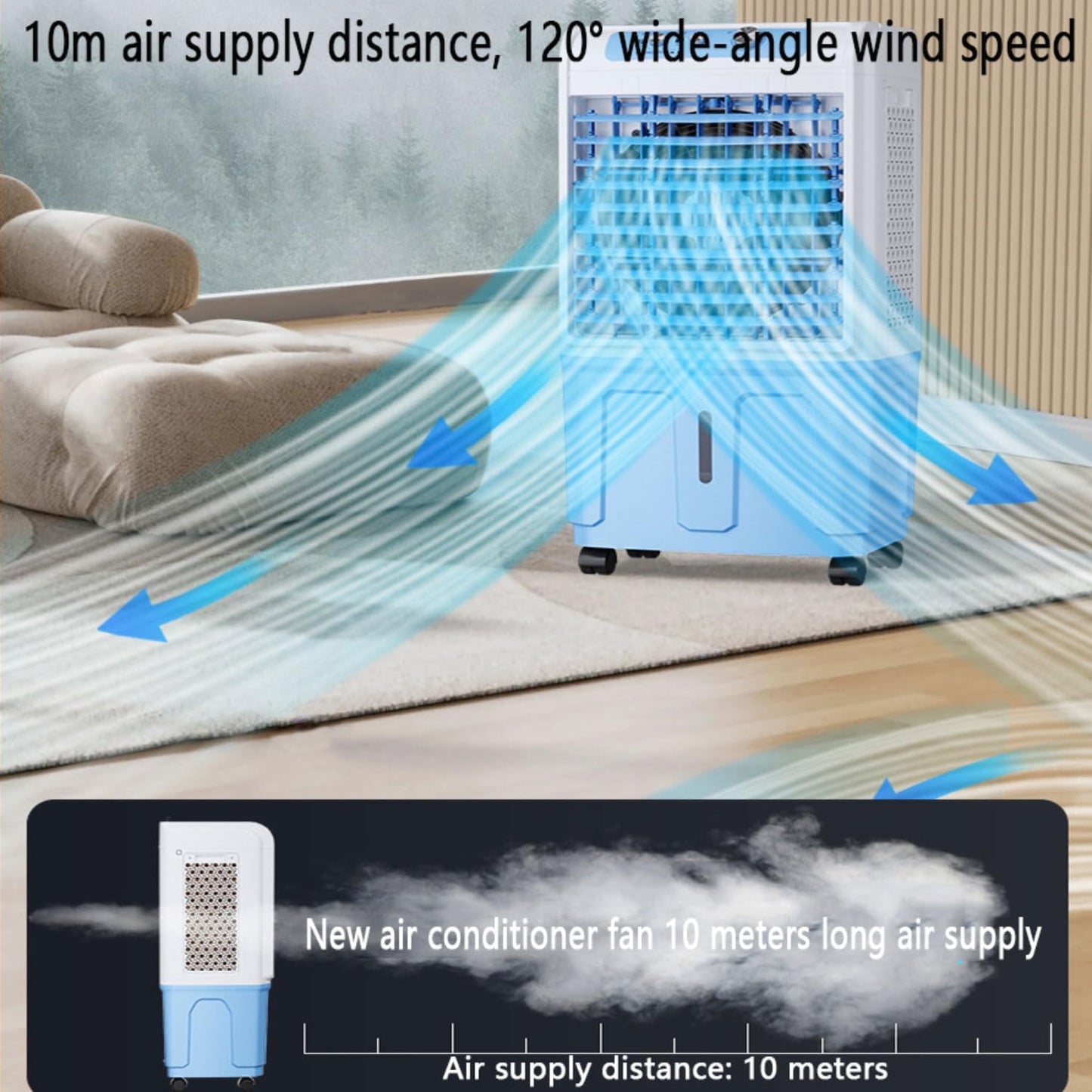 GENERIC Ventilateur Portable 3 En 1 Avec évaporation AC - Oscillant à 120° - Silencieux - 36 DB - Design Mobile Pour Chambre à Coucher Et Bureau