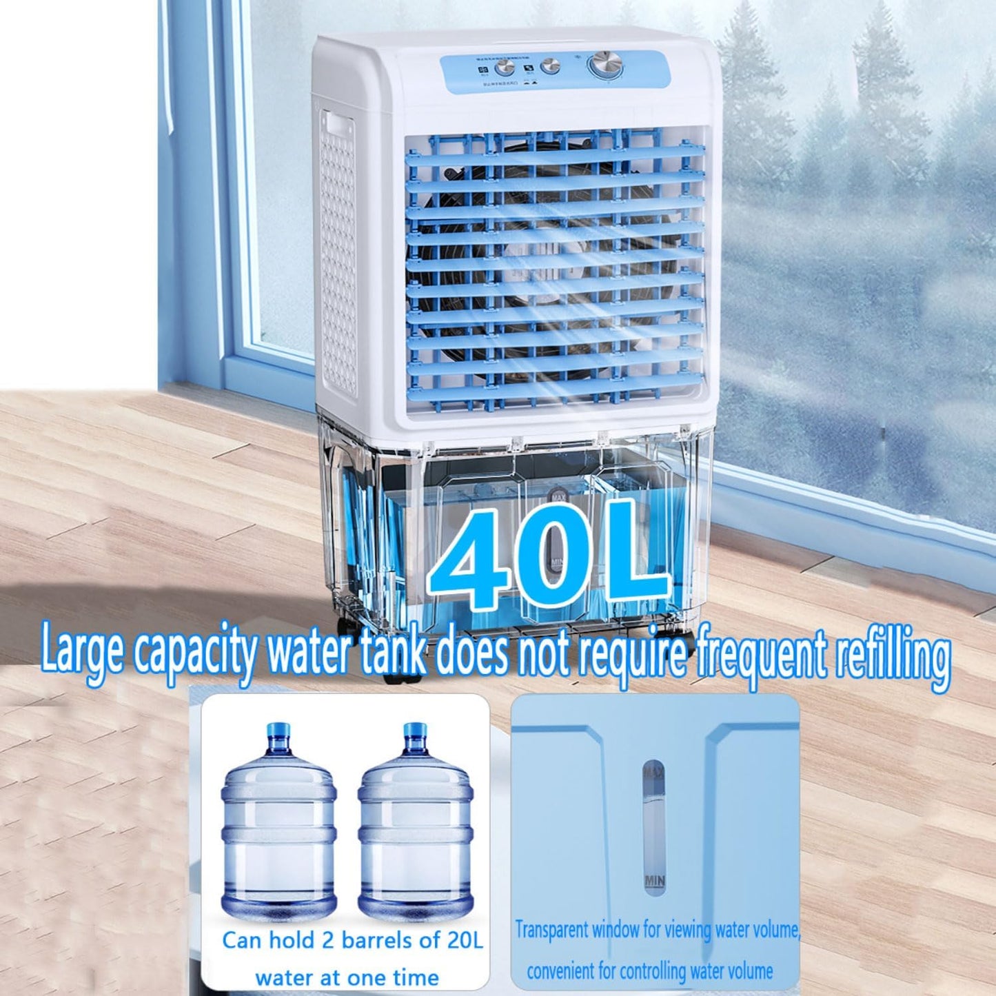 GENERIC Refroidisseur D'évaporation Sans Fenêtre, 40L Tank & Ice Packs, 120 Swing, Ventilateur à Courant Alternatif Portable Pour Chambre à Coucher, Bureau, Patio, Refroidissement Silencieux, Pas De Tuyau Néc