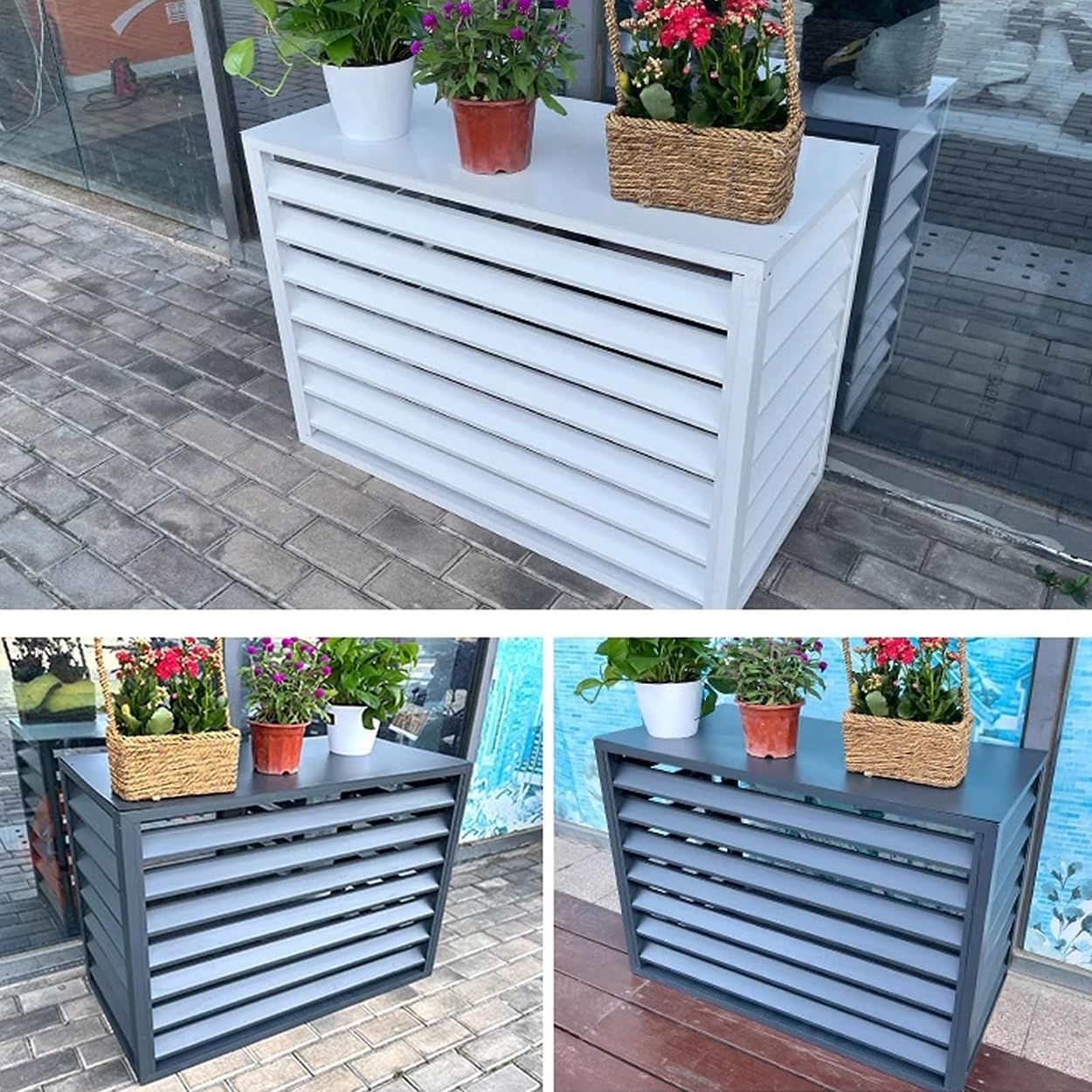  Lot De 2 Grilles De Protection Pour Mini-climatiseurs Split Extérieurs, En Aluminium, Pour Protection De La Vie Privée, Pour Pompes à Chaleur, Antivol (Blanc, 110 X 60 X 80 Cm)