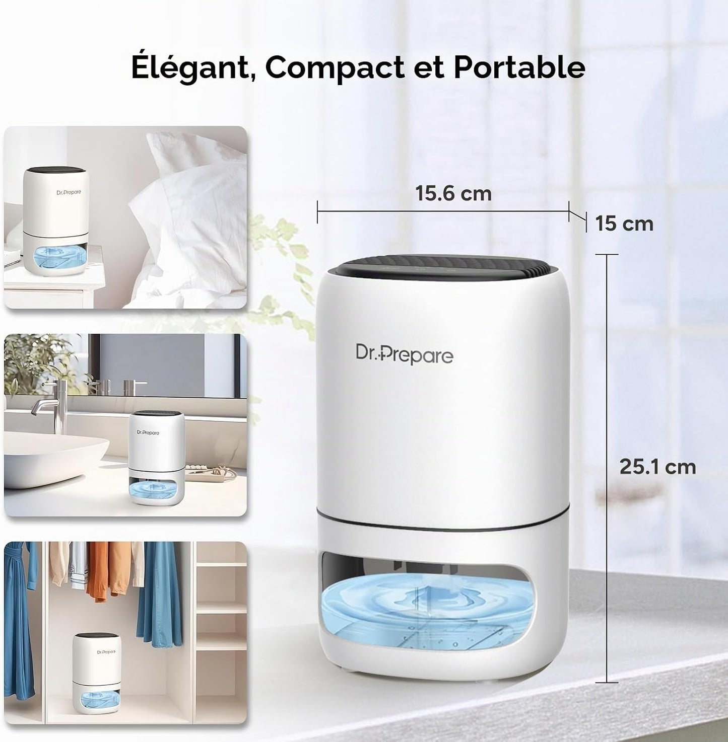  Dr.Prepare Deshumidificateur Electrique Deshumidificateur D Air 1L Deshumidificateurs Pour Chambre à Coucher Deshumidificateurs La Maison Portable Et Ultra Silencieux, Chambre, Bains, Armoire
