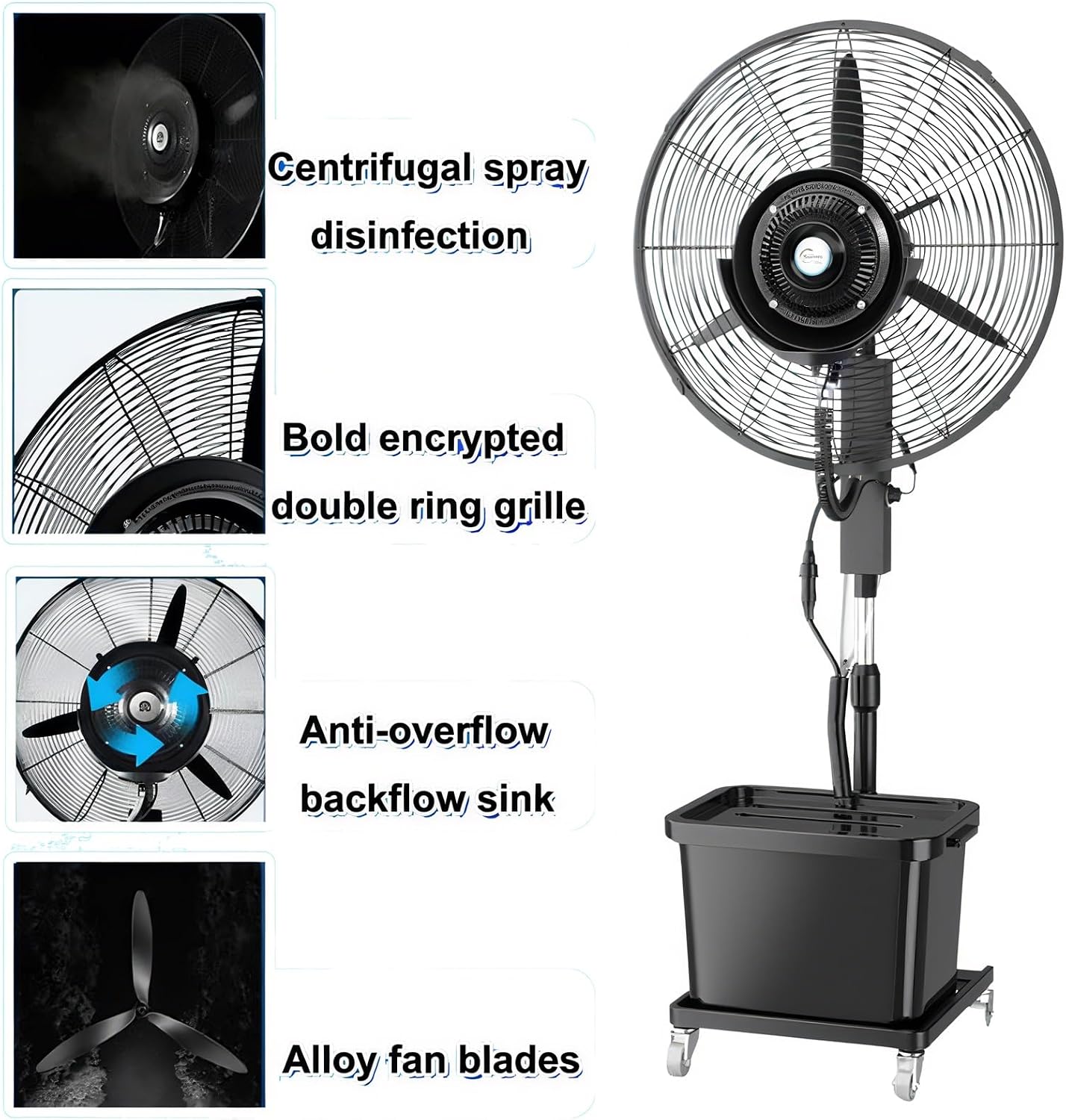 GENERIC Ventilateur D'extérieur Avec Grand Réservoir D'eau, Ventilateur Sur Pied Portable à Haut Débit D'air Pour Usage Domestique Et Commercial, Refroidisseur D'air évaporatif Industriel De 750 Mm