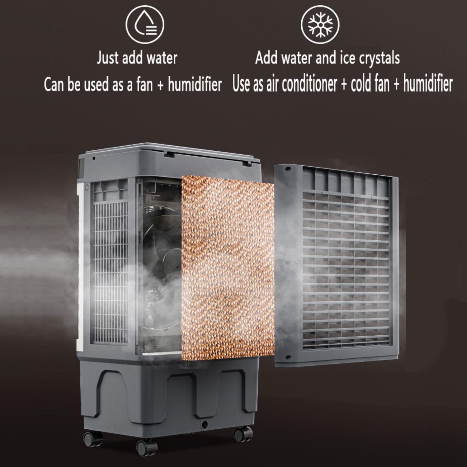 GENERIC Refroidisseur D'air évaporatif Portable Pour Grandes Pièces, Garages Et Terrasses, Refroidisseur De Type Marais Avec 3 Vitesses, Minuterie 12 H, Grand Réservoir, Oscillation à 120°, Sans Tuy