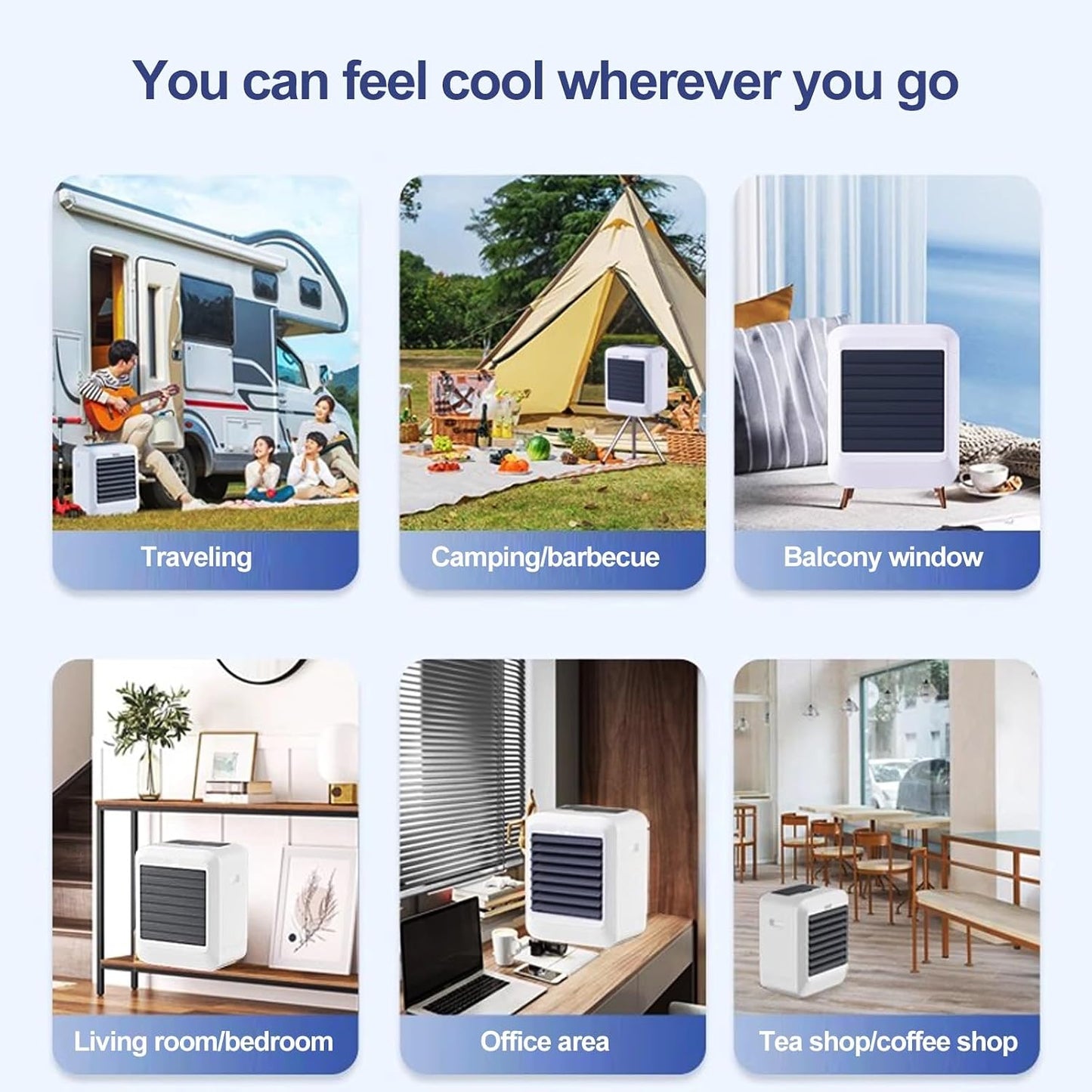  Refroidisseur D'air Par évaporation, Mini Air Conditioner Portable à 3 Vitesses Avec Humidificateur, Pour Chambre, Bureau Et Camping, Rechargeable Par USB
