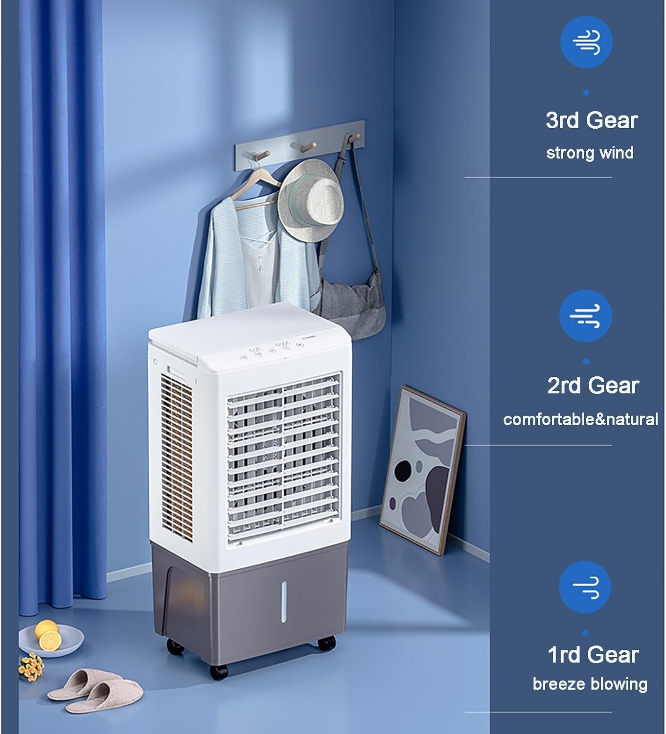 GENERIC Ventilateur De Refroidissement à évaporation – Grand Réservoir D'eau De 50 L, Minuterie 7,5 H, 3 Vitesses, Télécommande – Unité De Refroidissement Portable De Qualité Commerciale