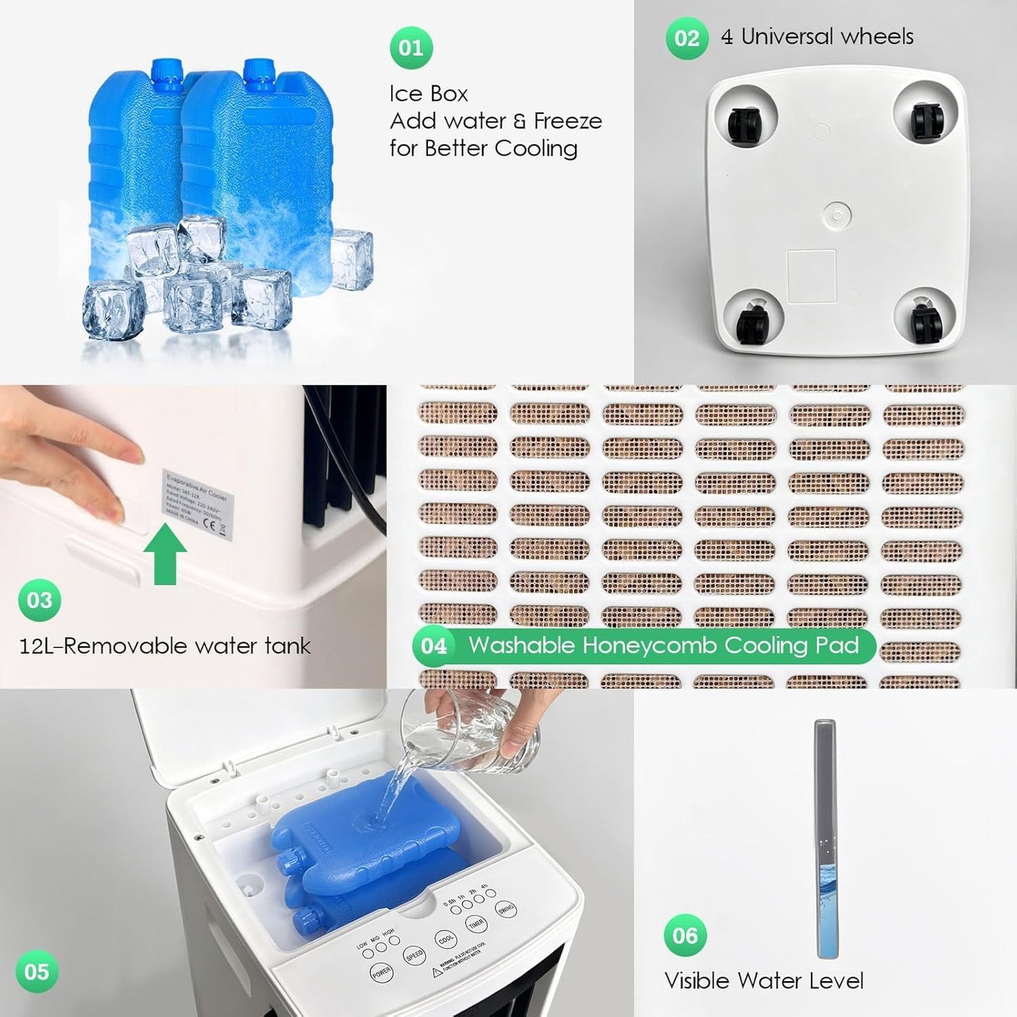 GENERIC Climatiseur De Marais, Refroidisseur D'air Par évaporation Avec Réservoir D'eau De 13 Litres, Oscillation à 120°, 3 Vitesses, AC Portable Avec Minuterie De 7,5 H, Pour Chambre, Bureau, Terrasse