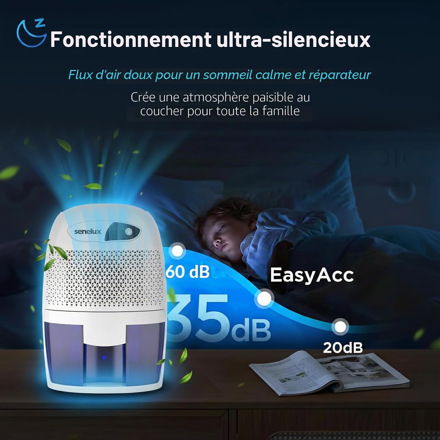  Senelux Mini Déshumidificateur D'air Portable Puissant De 500 Ml - Petit Déshumidificateur Efficace Et Stable - Absorbeur D'humidité Portable Pour Petites Pièces, Salle De Bain, Cave, Maison