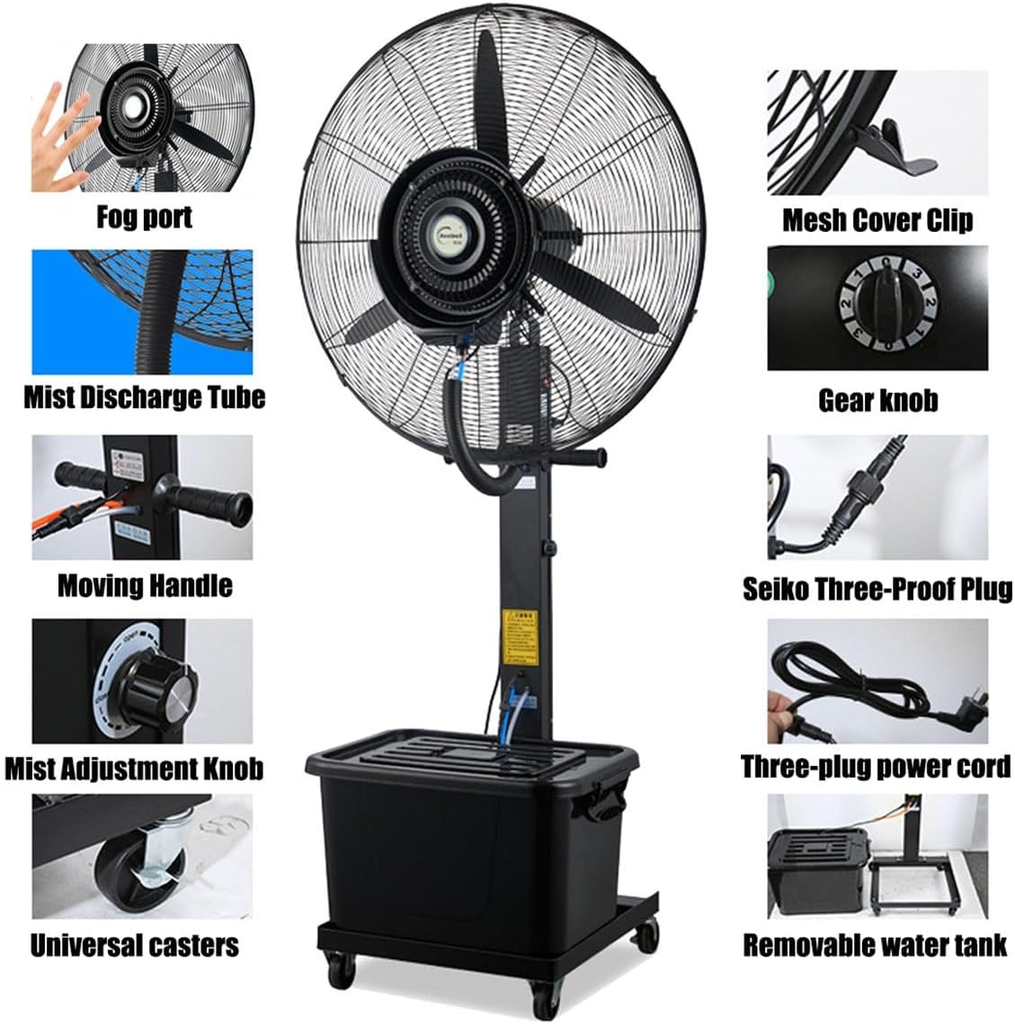GENERIC Grand Refroidisseur D'air Par évaporation Avec Réservoir De 42 L, Ventilateur De Brume Réglable à 3 Vitesses Pour Terrasse, Jardin Et Atelier, Refroidissement Puissant