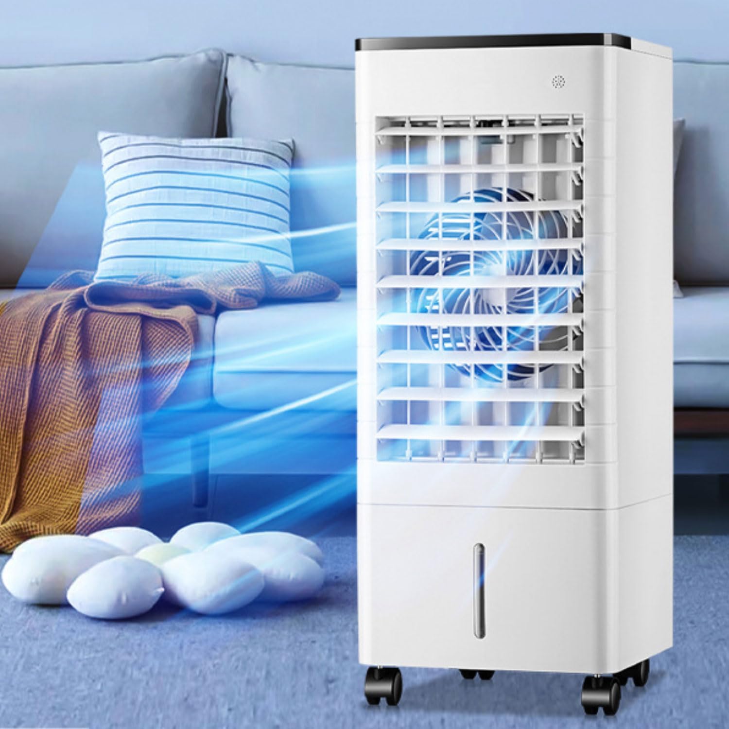 GENERIC Rafraîchisseur D'air Par évaporation/Climatiseur Portable Ultra-silencieux, Humidificateur, Ventilateur Brumisateur, Réservoir 9L, Minuterie 7h, 65W, 3 Vitesses, Pour Maison, Bureau Ou Chambre