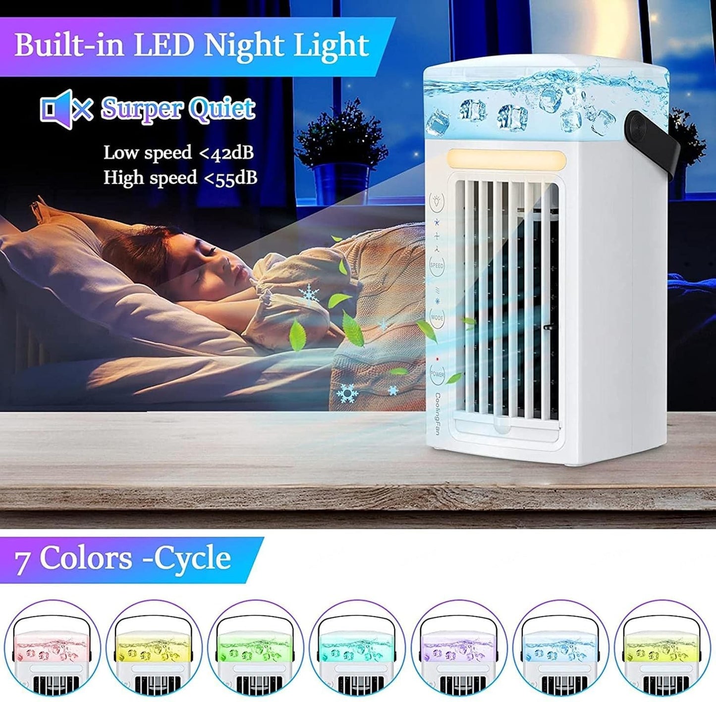 Mini Climatiseur Silencieux, Ventilateur De Bureau Pour La Maison, Refroidisseur D'air Portable, Refroidisseur D'air Pour Chambre à Coucher Silencieuse, Ventilateurs Silencieux COM