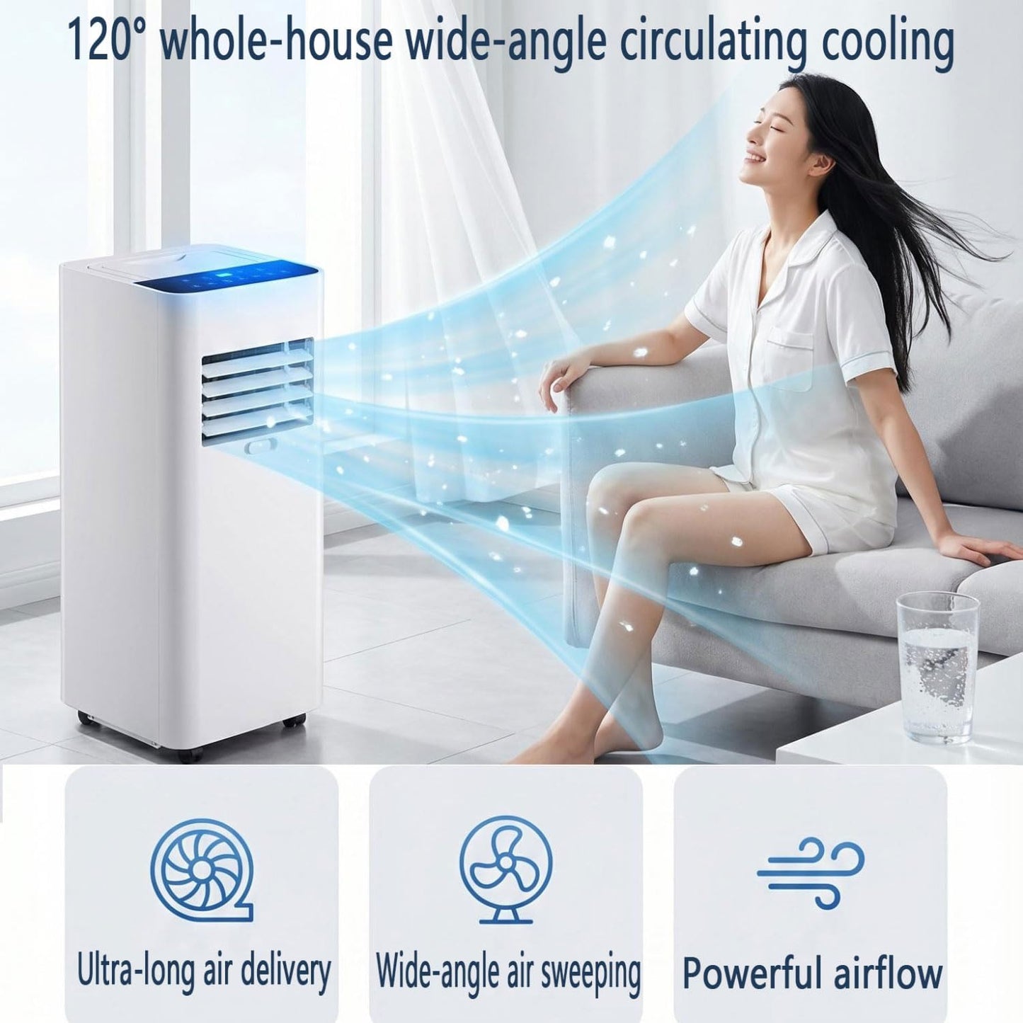  Climatiseur Portable Intelligent Intelligent Refroidit Jusqu'à 300 Pieds Carrés Avec Ventilateur, Déshumidificateur, Affichage LED, Télécommande, Minuterie 24H Et Kit De Fenêtre Pour Chambre à Coucher
