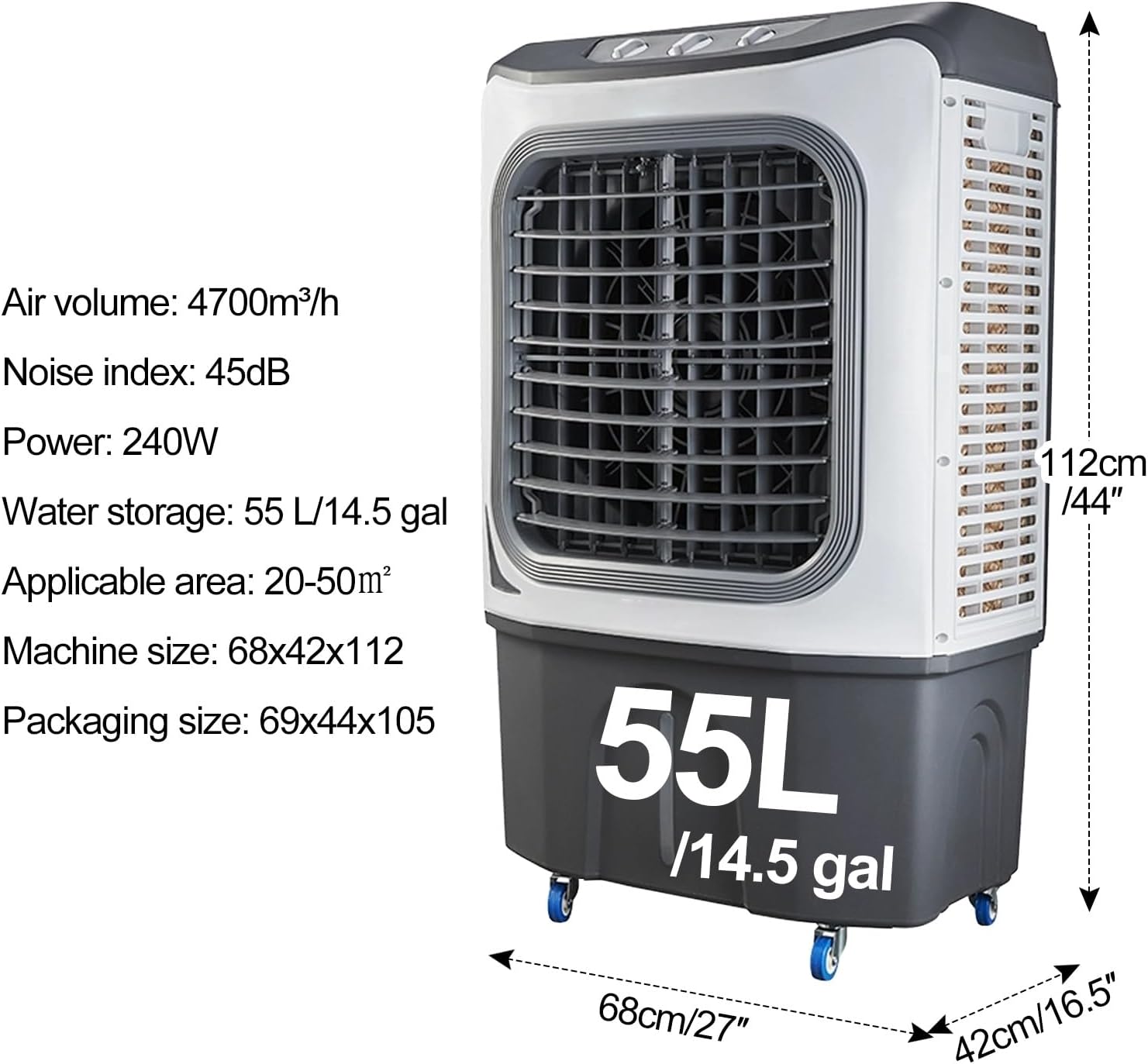  Refroidisseur D'air Par Évaporation, Air Conditioner, Ventilateur Humidificateur 3 En 1, Climatiseur Mobile Pour Intérieur, Extérieur, Patio, Garage