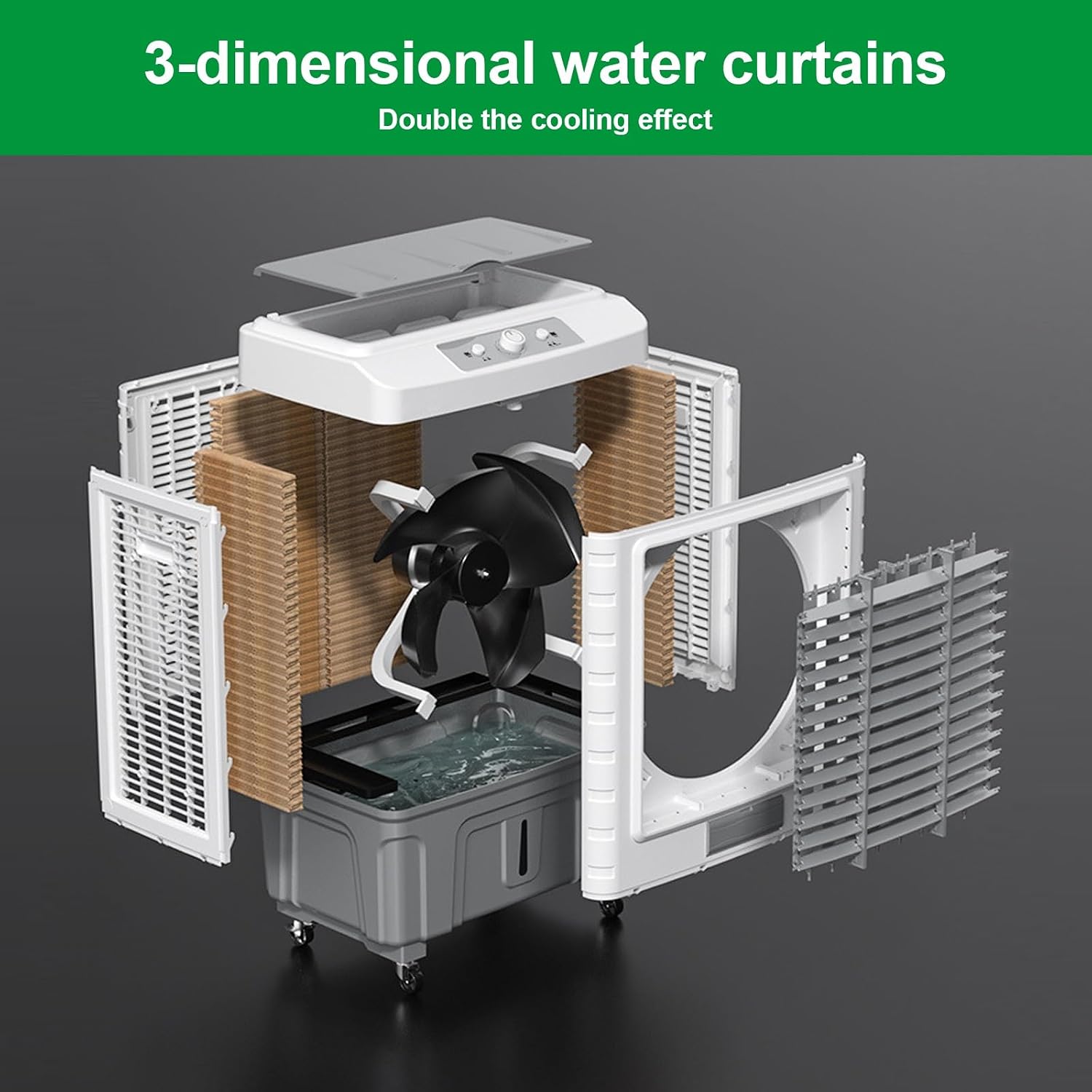  Refroidisseur D'air Par évaporation Avec Réservoir D'eau De 55 L, Air Conditioner Oscillation à 120°, 3 Vitesses, Pour Chambre, Terrasse, Garage