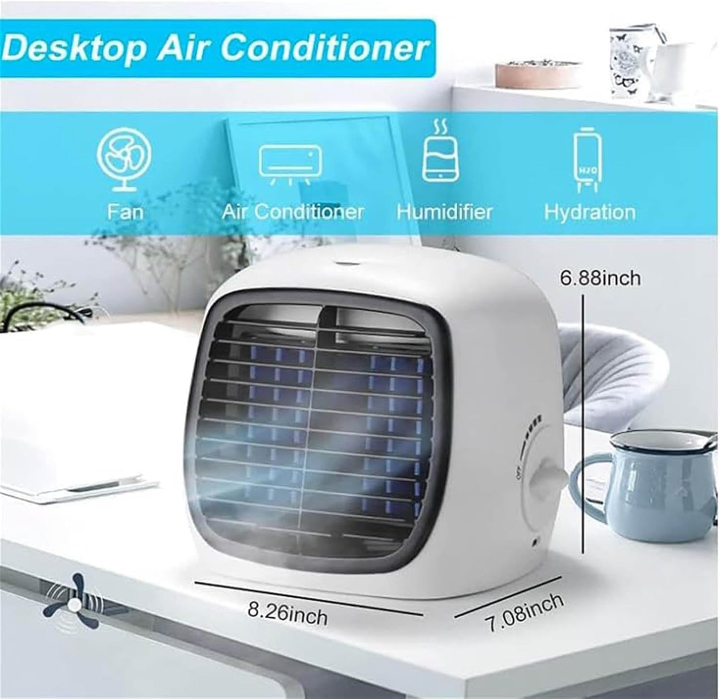 GENERIC Refroidisseur D'air Portable Et Humidificateur, Ventilateur 4 En 1 Par évaporation Pour La Maison, Le Bureau, Le Bureau, Sans Danger Pour Les Enfants Et Les Animaux Domestiques