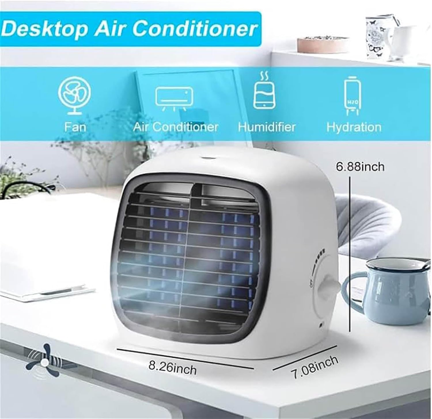 GENERIC Refroidisseur D'air Portable Et Humidificateur, Ventilateur 4 En 1 Par évaporation Pour La Maison, Le Bureau, Le Bureau, Sans Danger Pour Les Enfants Et Les Animaux Domestiques
