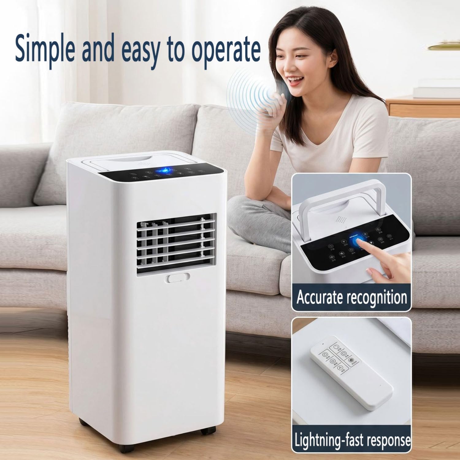  Climatiseur Portable Silencieux Smart AC Refroidit Jusqu'à 300 Sq.Ft.Unité De Climatisation Portable Avec Ventilateur Et Déshumidificateur LED Affichage à Distance 24H Minuterie Kit D'installation De