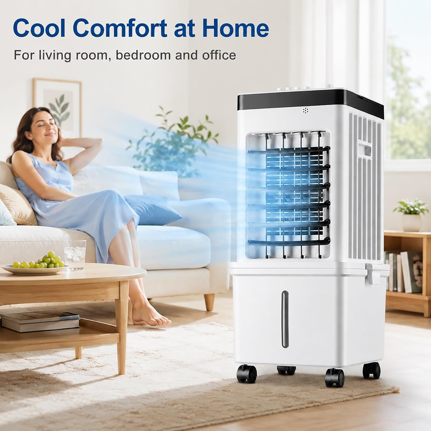  24 Pouces Climatiseur évaporatif, Portable Rafraîchisseur D'Air Avec Roulettes, Idéal Pour Salon, Chambre, Bureau