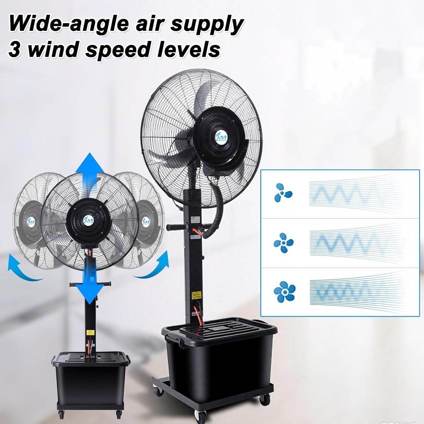 GENERIC Ventilateur D'extérieur Avec Grand Réservoir D'eau, Ventilateur Sur Pied Portable à Haut Débit D'air Pour Usage Domestique Et Commercial, Refroidisseur D'air évaporatif Industriel De 750 Mm