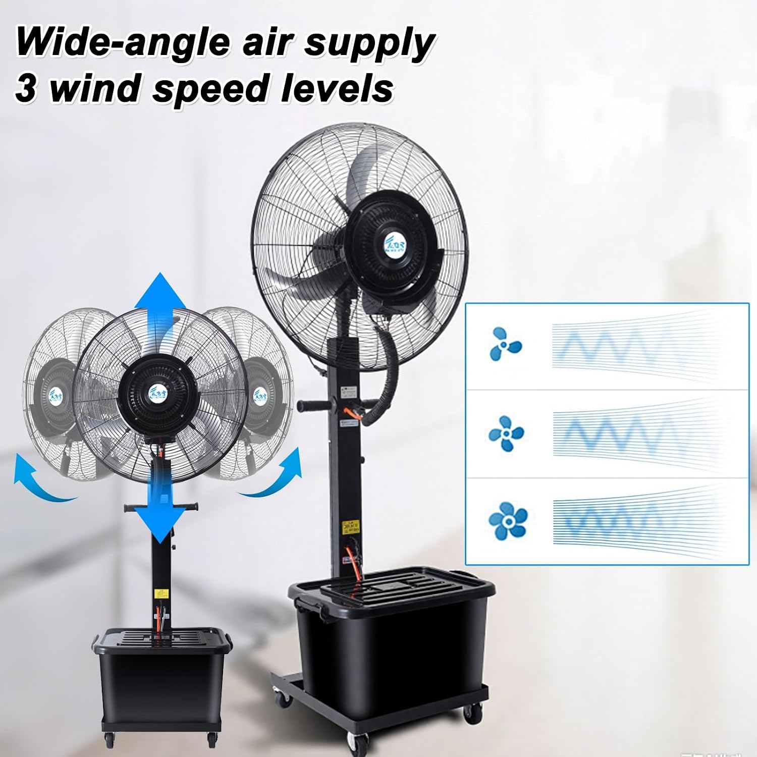 GENERIC Ventilateur D'extérieur Avec Grand Réservoir D'eau, Ventilateur Sur Pied Portable à Haut Débit D'air Pour Usage Domestique Et Commercial, Refroidisseur D'air évaporatif Industriel De 750 Mm