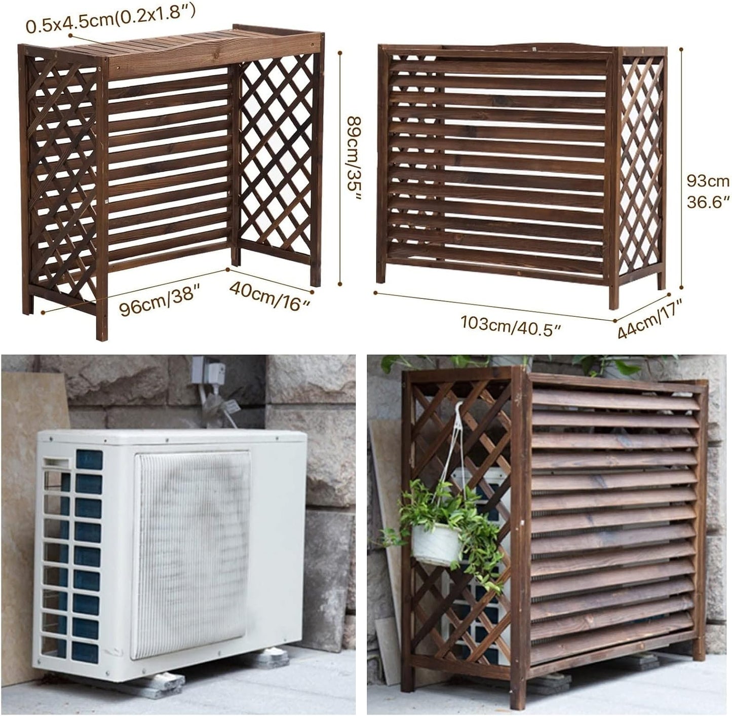 GENERIC Housse De Protection Pour Climatiseur Extérieur Et Boîtier De Pompe à Chaleur – Clôture De Confidentialité En Bois Massif Avec Support De Fleur, Bouclier De Poubelle De 2,4 M, Grilles Résistantes Aux