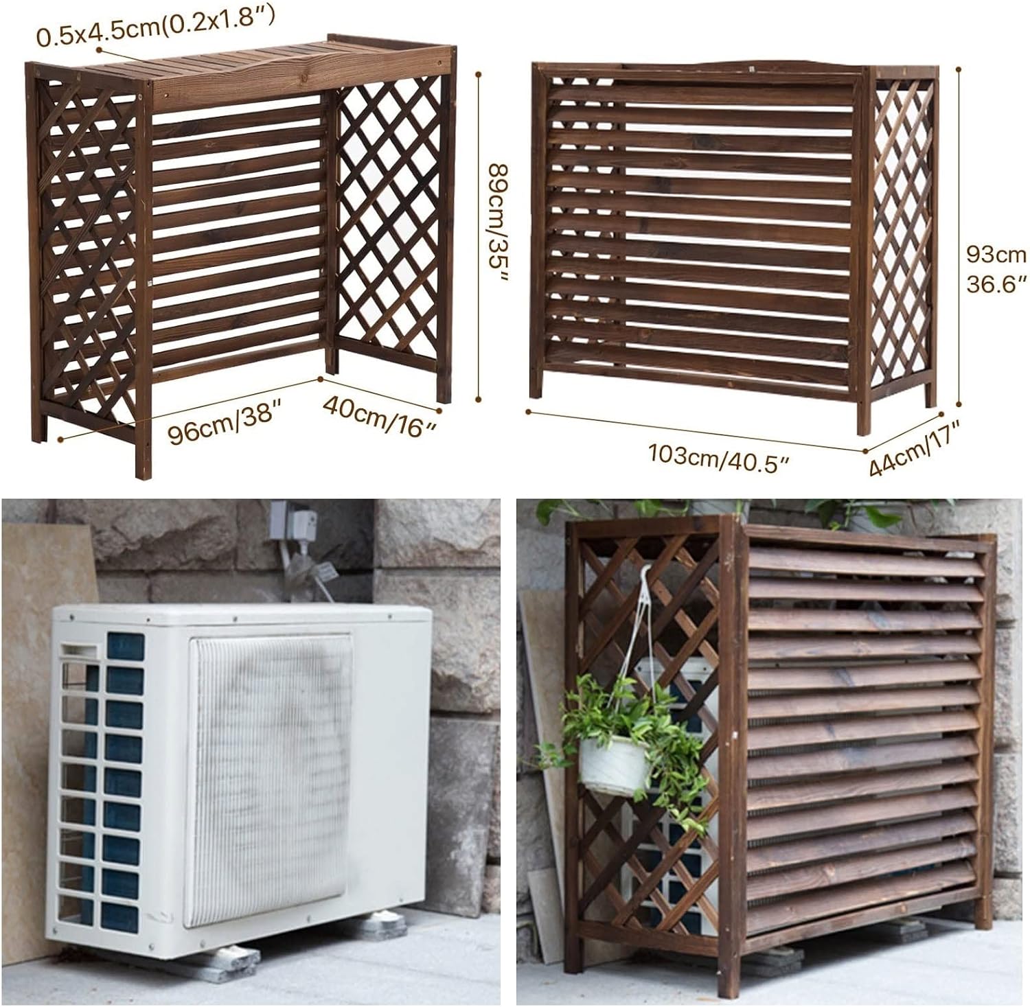 GENERIC Housse De Protection Pour Climatiseur Extérieur Et Boîtier De Pompe à Chaleur – Clôture De Confidentialité En Bois Massif Avec Support De Fleur, Bouclier De Poubelle De 2,4 M, Grilles Résistantes Aux