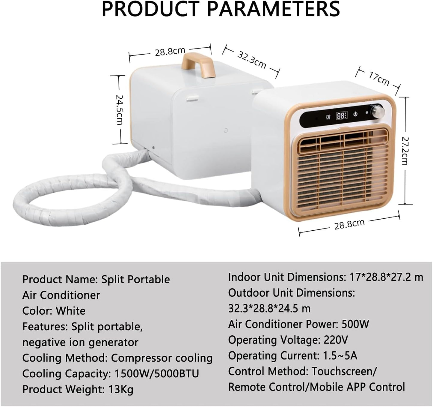  Split Portable AC 5000 BTU, 130m3/h Airflow, Télécommande WiFi, Fonctionnement Calme, Idéal Pour La Chambre De Camping RV, Configuration Facile Sans Kit De Fenêtre Nécessaire