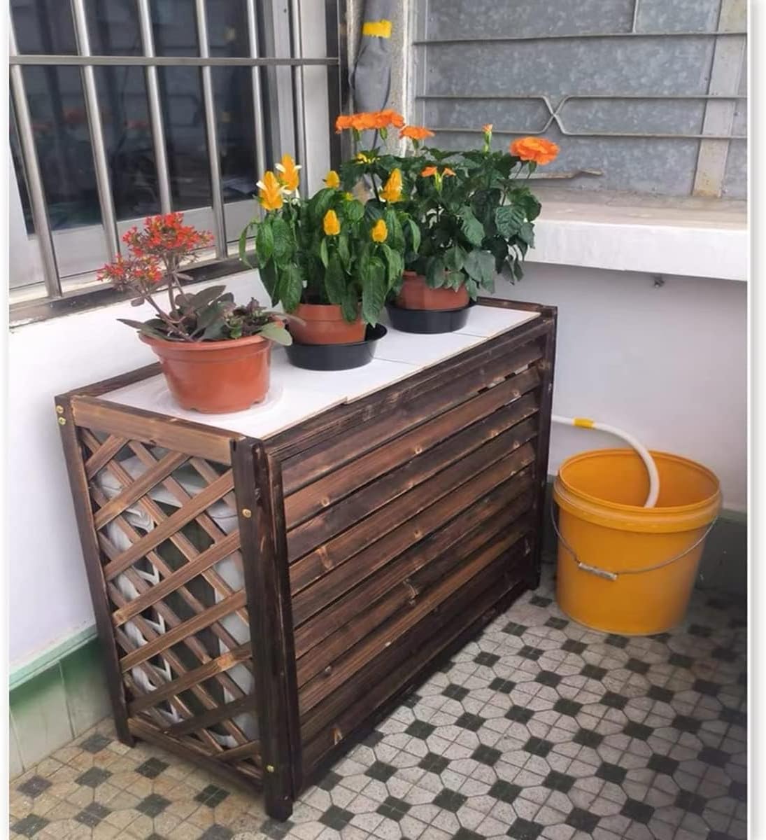  Clôture De Confidentialité Pour Climatiseur Extérieur, Protection Pour Pompes à Chaleur En Bois De Jardin, Support De Fleurs En Bois Massif Résistant Aux Intempéries, Ins
