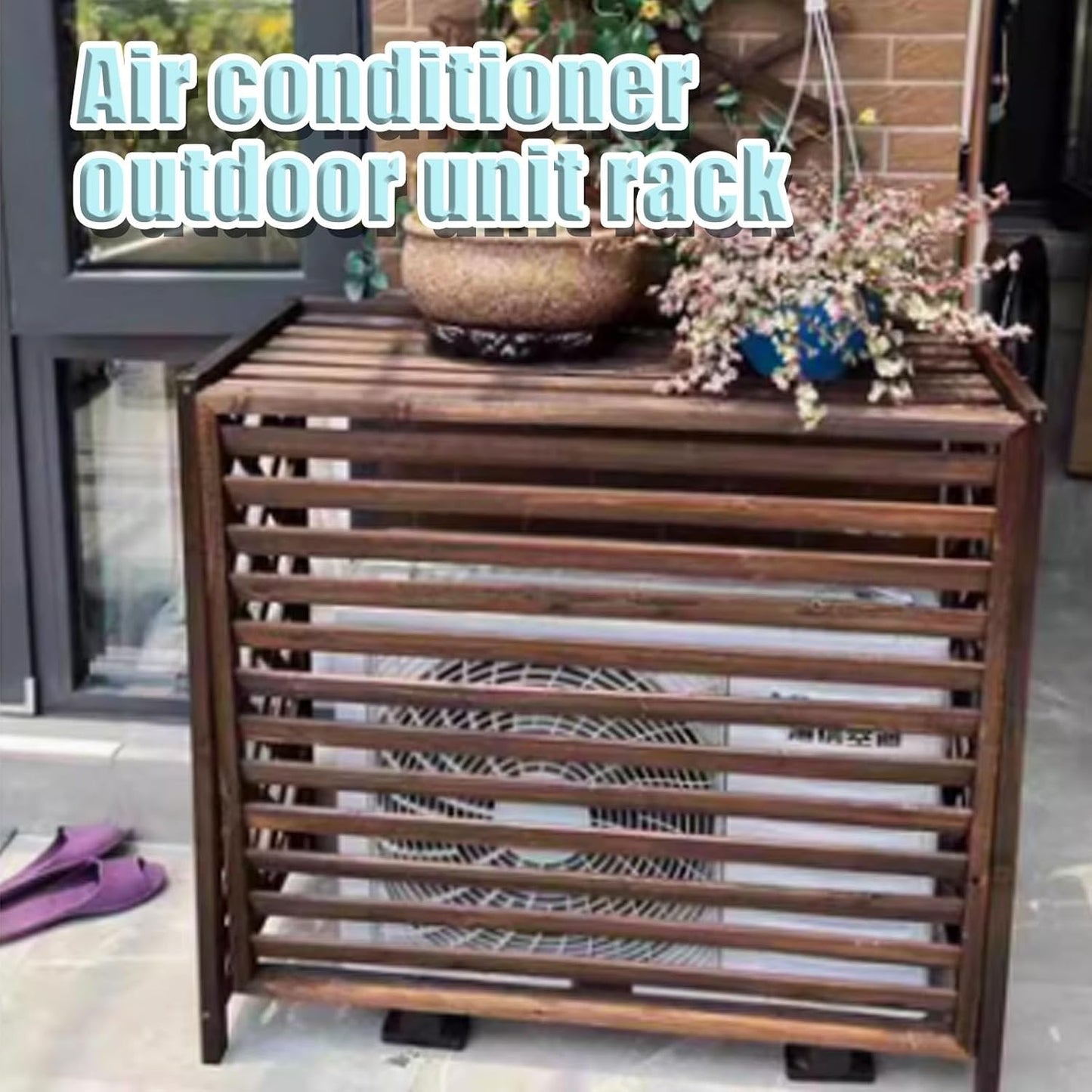  Housse De Protection Vintage Pour Climatiseur Extérieur - Protection De Clôture En Bois - Résistante Aux Intempéries - Unité AC - Poubelle Et Clôture - 95 X 40 X 89 Cm