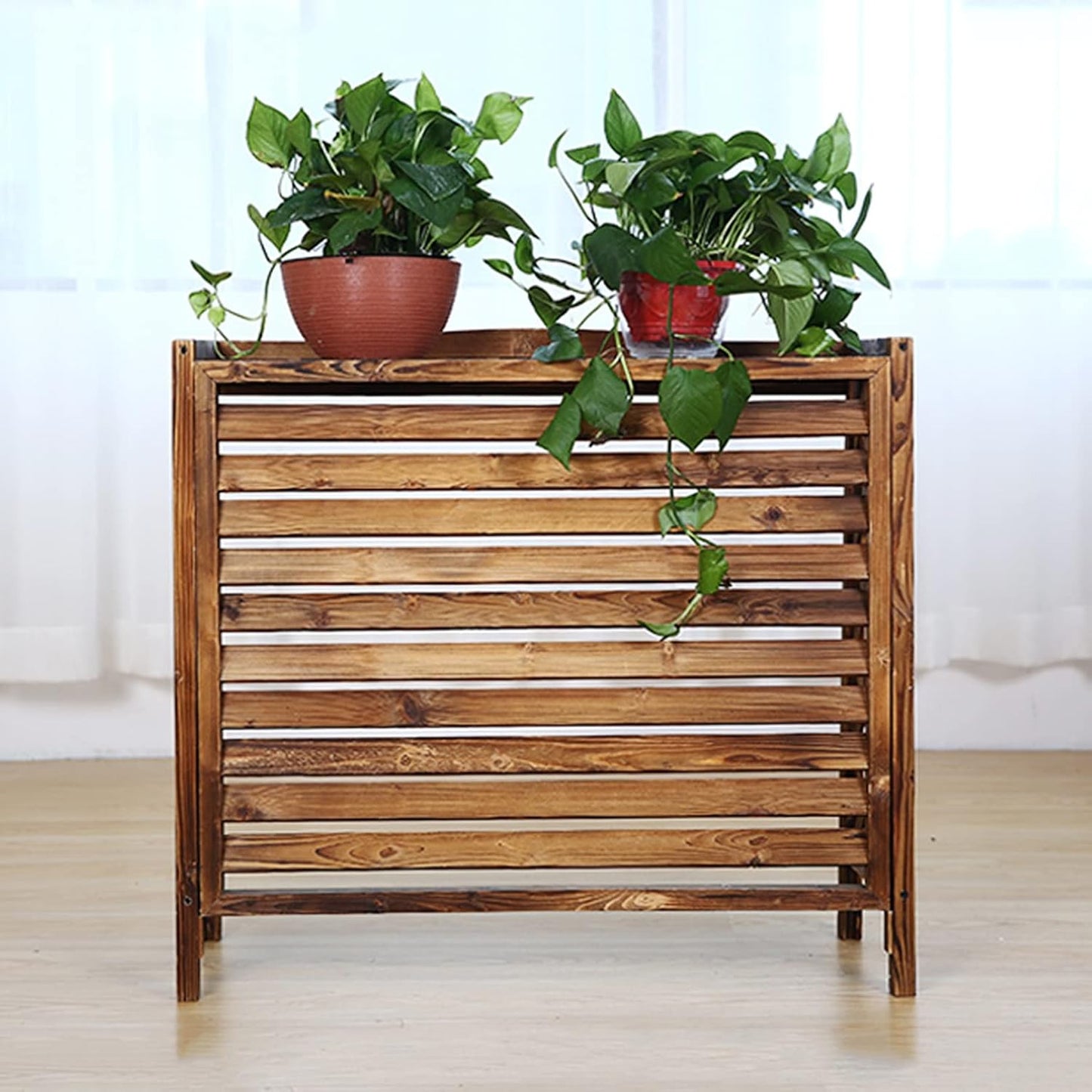 GENERIC Housse De Protection Pour Climatiseur Extérieur Et Boîtier De Pompe à Chaleur – Clôture De Confidentialité En Bois Massif Avec Support De Fleur, Bouclier De Poubelle De 2,4 M, Grilles Résistantes Aux