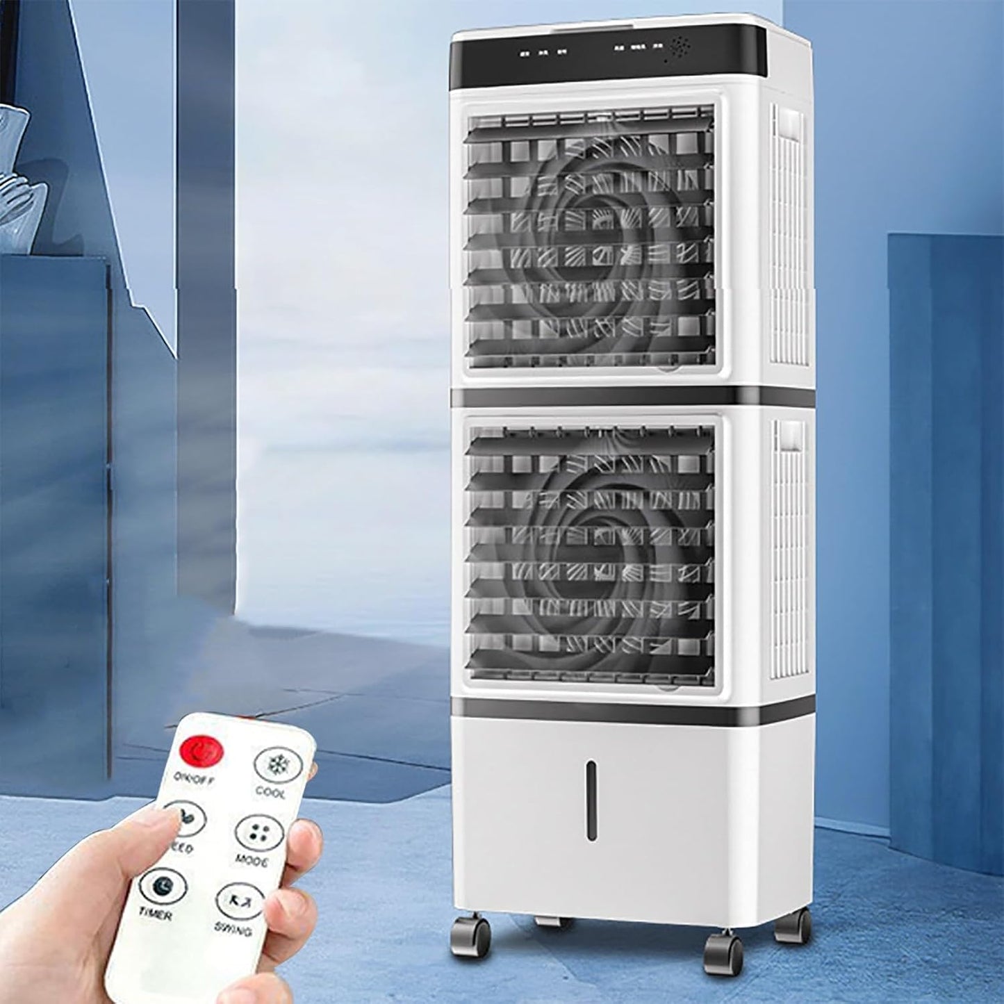  Climatiseur Swamp Cooler, Refroidisseur D'air Par évaporation Avec 4 Compartiments à Glace, Oscillation à 120°, Ventilateur Portable à 3 Vitesses Pour Chambre à Coucher, Bureau