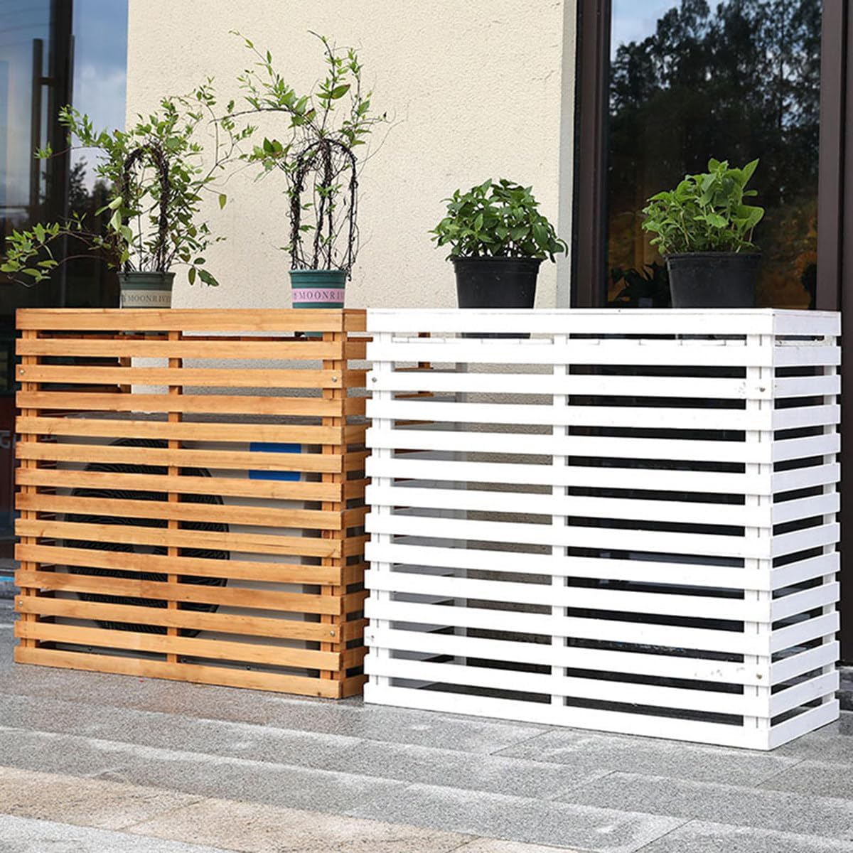 GENERIC Housse De Climatiseur D'extérieur En Bois Avec Persiennes - Support Multifonction En Bois Massif - Taille C-105 X 45 X 95 Cm - Protection Contre Les Intempéries