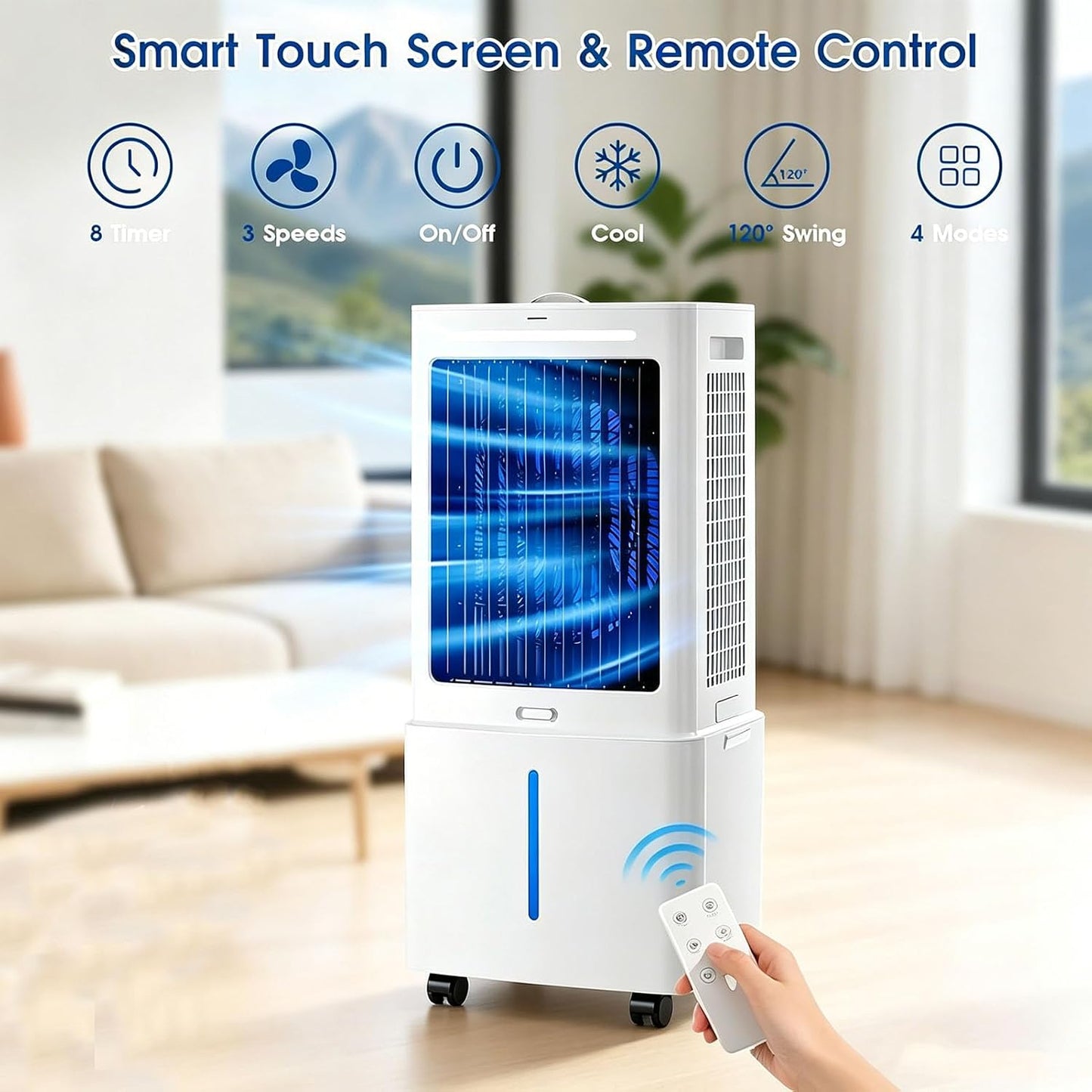  25L Refroidisseur D'air Par évaporation 3 En 1 Avec 3 Vitesses, 4 Modes, Minuterie 12 H, Refroidisseur D'oscillation Avec Réservoir， Télécommande, Ventilateur De Pour Maison Bureau Chambre