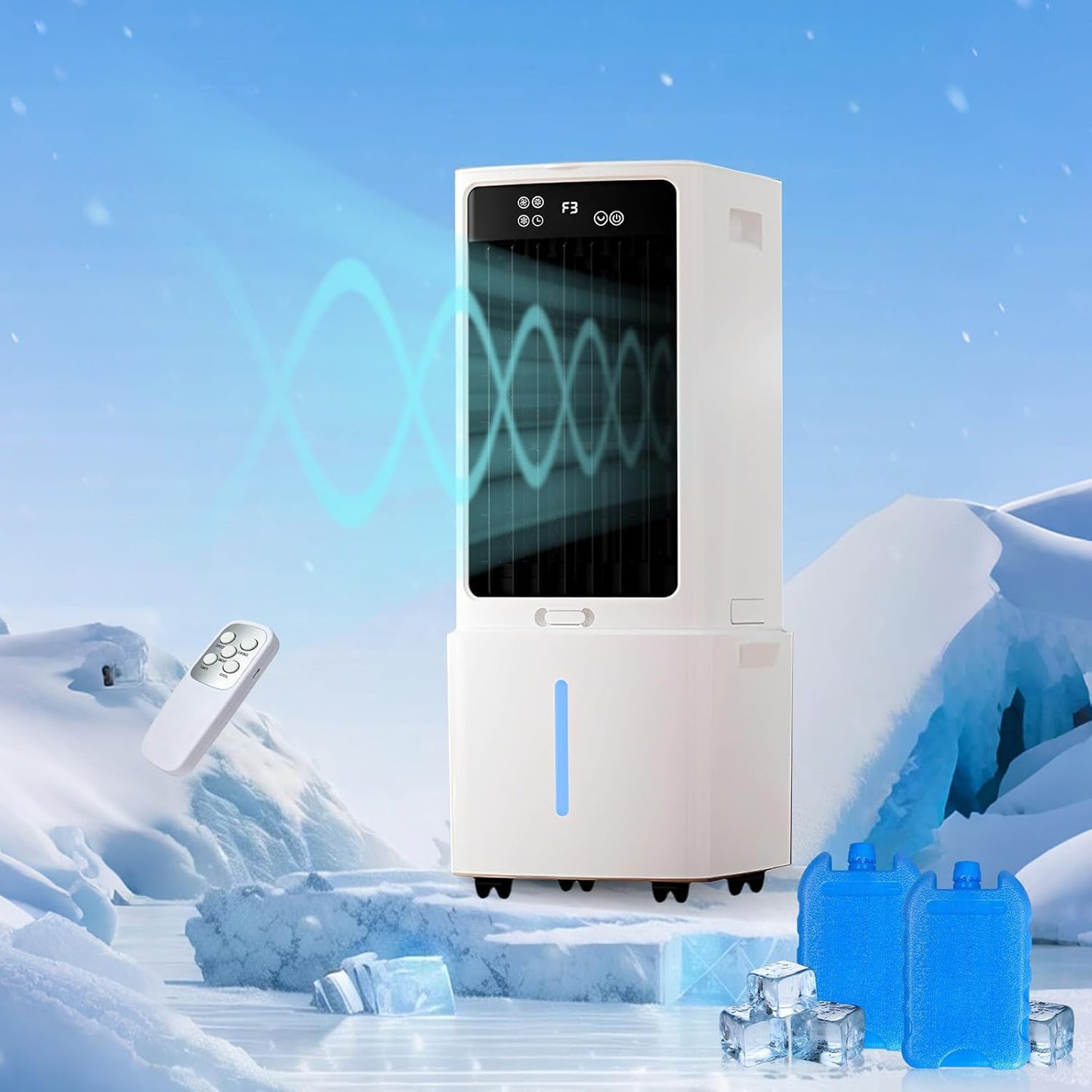  Climatiseur Évaporatif Mobile 12L, Rafraîchisseur D'Air Silencieux Avec Télécommande, 3 Vitesses, 2 Boîtes à Glace Pour Chambre Bureau