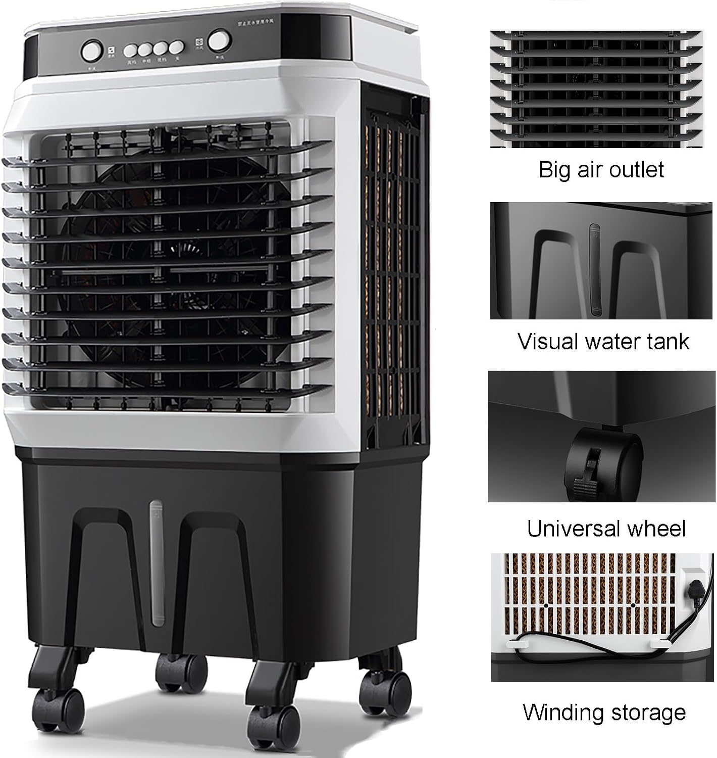  Refroidisseur D'air évaporatif Portable, Refroidisseur Oscillant à 120° Avec 4 Roues Universelles, 3 Vitesses Pour Une Utilisation Extérieure Et Intérieure