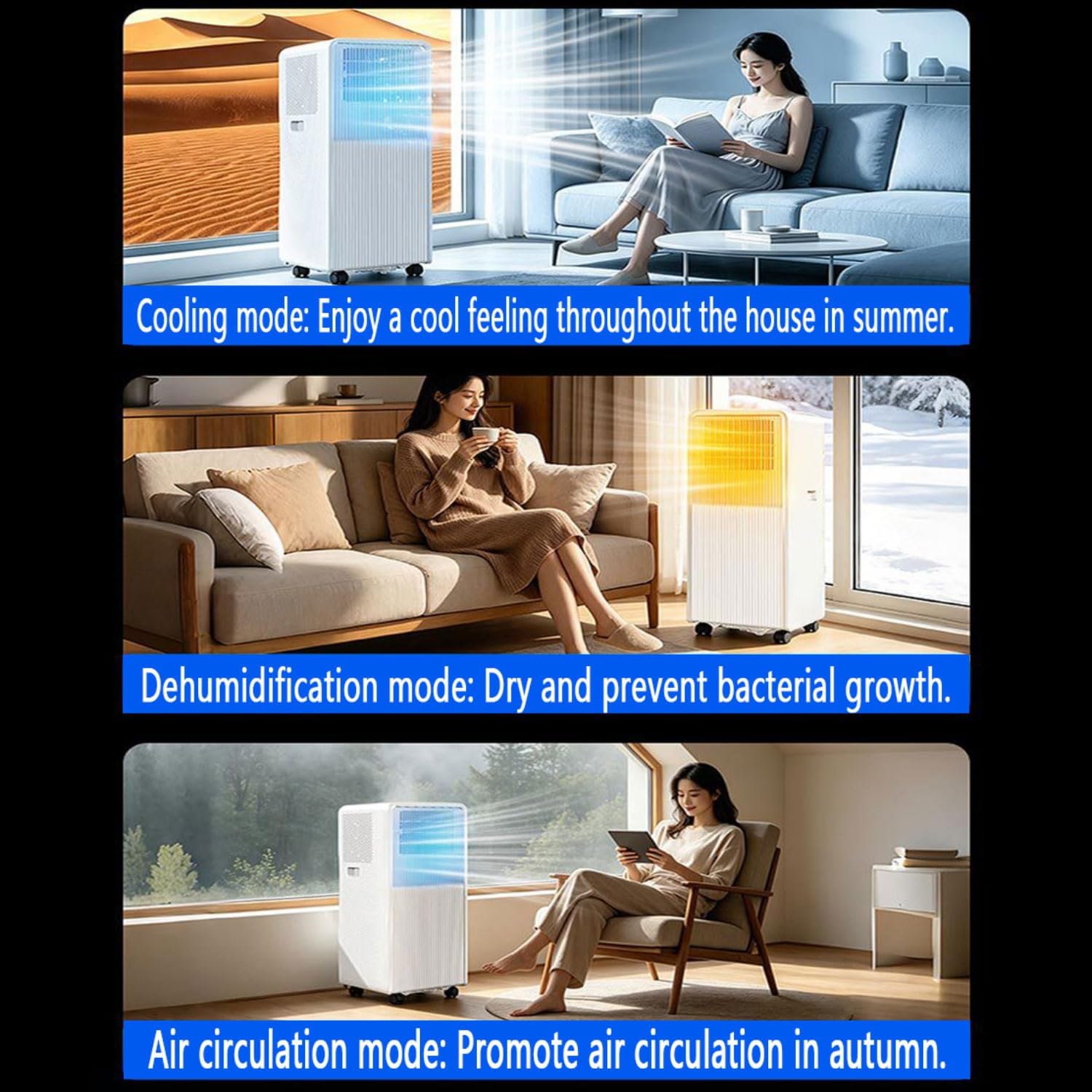  Climatiseur Portable 8000 BTU Unité De Climatisation Silencieuse Avec Refroidissement, Déshumidificateur Et Ventilateur Pour Les Chambres Jusqu'à 300 Pieds Carrés, Télécommande, Minuterie 24h, Kit De