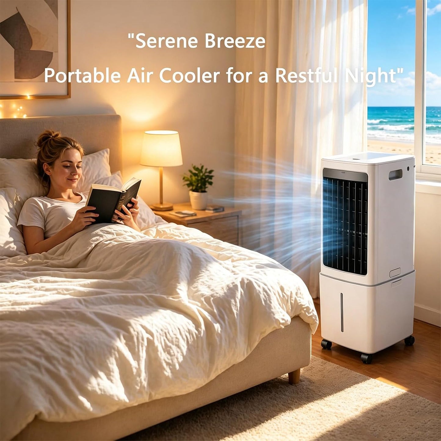  12L Portable Refroidisseur D'air évaporatif Ventilateur D'air Froid, Réservoir D'eau Détachable, Télécommande, Roulettes Roulantes Et Filtre à Poussière Lavable, Refroidisseur Mobile Pour Le Salon De