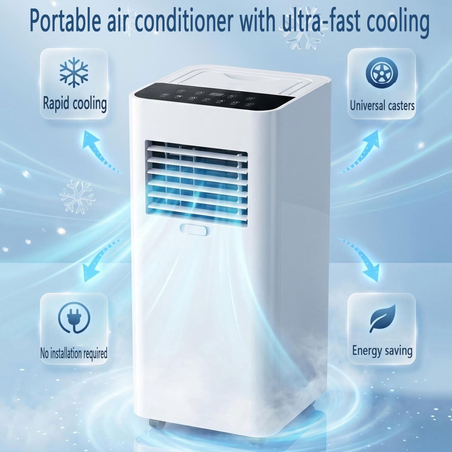  Climatiseur Portable Intelligent Intelligent Refroidit Jusqu'à 300 Pieds Carrés Avec Ventilateur, Déshumidificateur, Affichage LED, Télécommande, Minuterie 24H Et Kit De Fenêtre Pour Chambre à Coucher