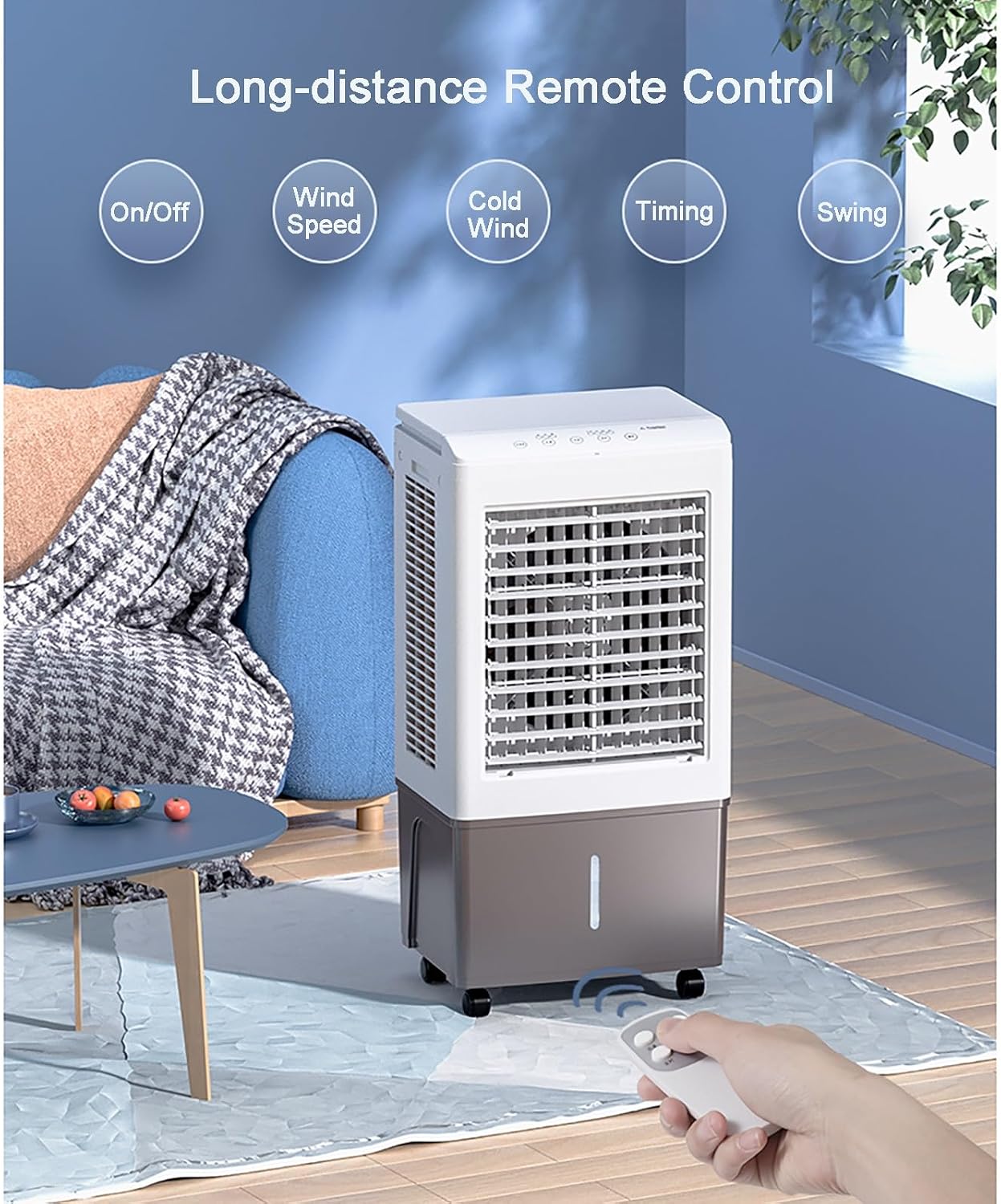 GENERIC Ventilateur De Refroidissement à évaporation – Grand Réservoir D'eau De 50 L, Minuterie 7,5 H, 3 Vitesses, Télécommande – Unité De Refroidissement Portable De Qualité Commerciale