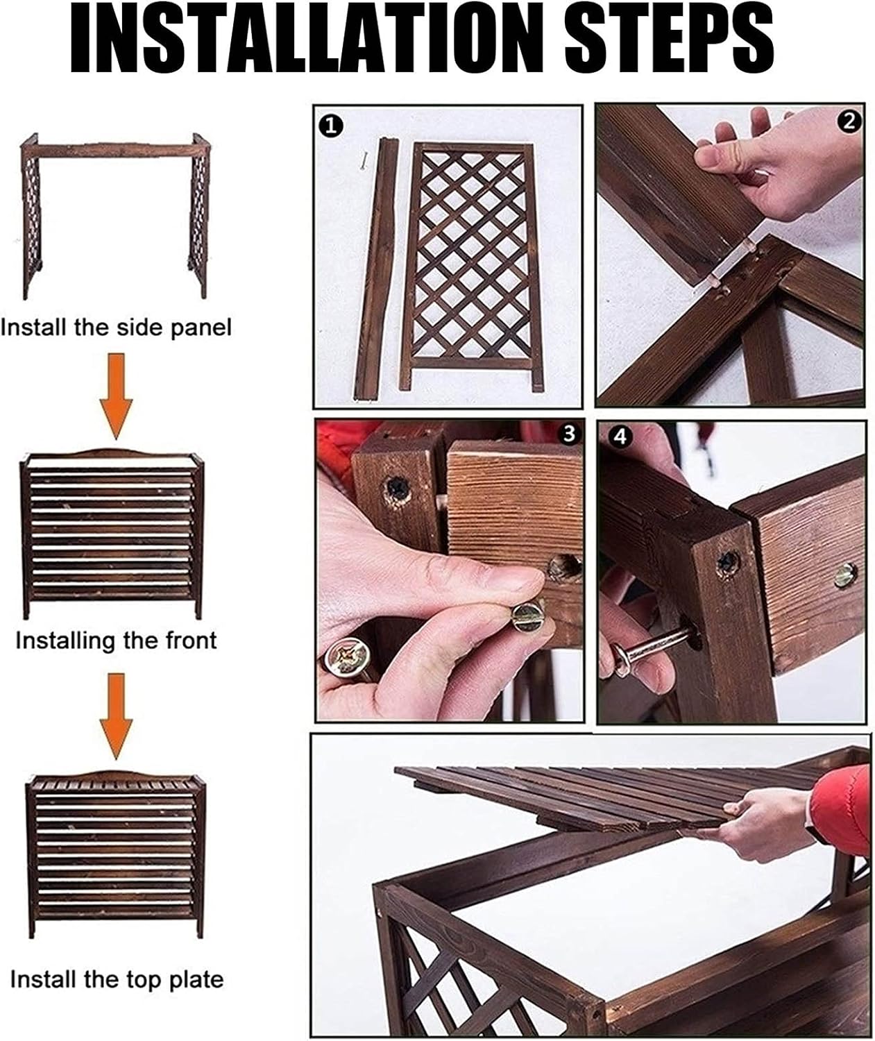  Clôture De Climatiseur En Bois, Couvertures De Climatisation Extérieures, Support De Climatiseur Extérieur En Bois Massif, Support De Fleurs, Climatiseur En Bois