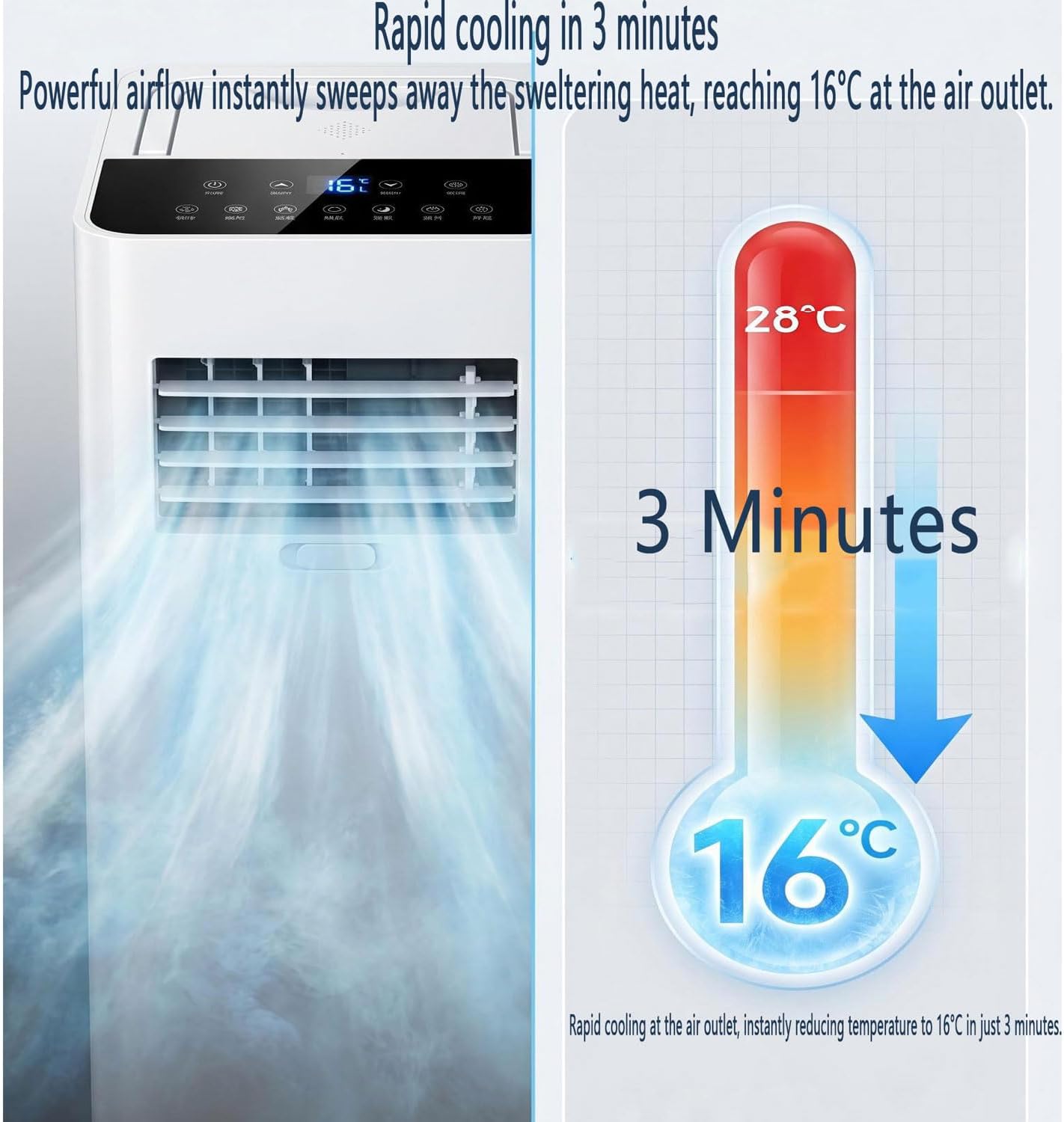  Climatiseur Portable Silencieux Smart AC Refroidit Jusqu'à 300 Sq.Ft.Unité De Climatisation Portable Avec Ventilateur Et Déshumidificateur LED Affichage à Distance 24H Minuterie Kit De Fenêtre Complet