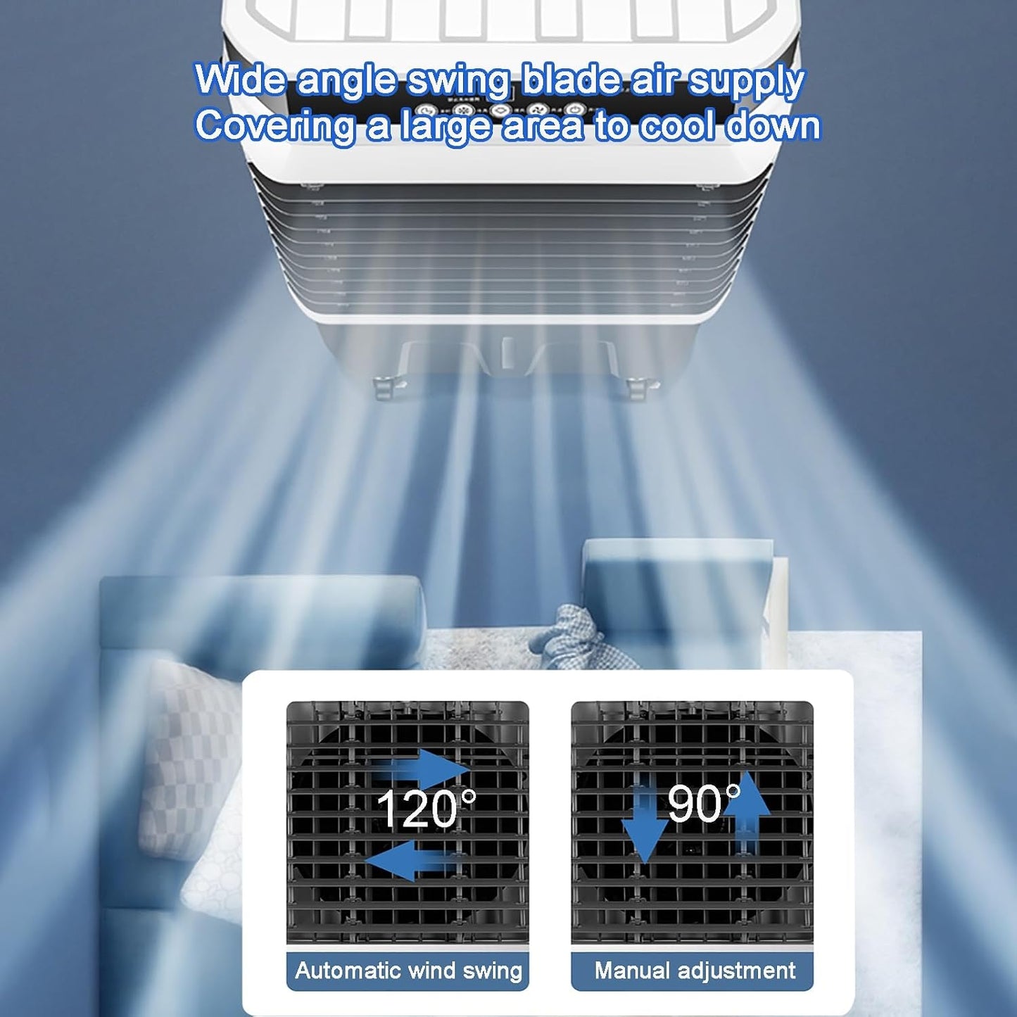  Refroidisseur D'air évaporatif Portable, Refroidisseur Oscillant à 120° Avec 4 Roues Universelles, 3 Vitesses Pour Une Utilisation Extérieure Et Intérieure